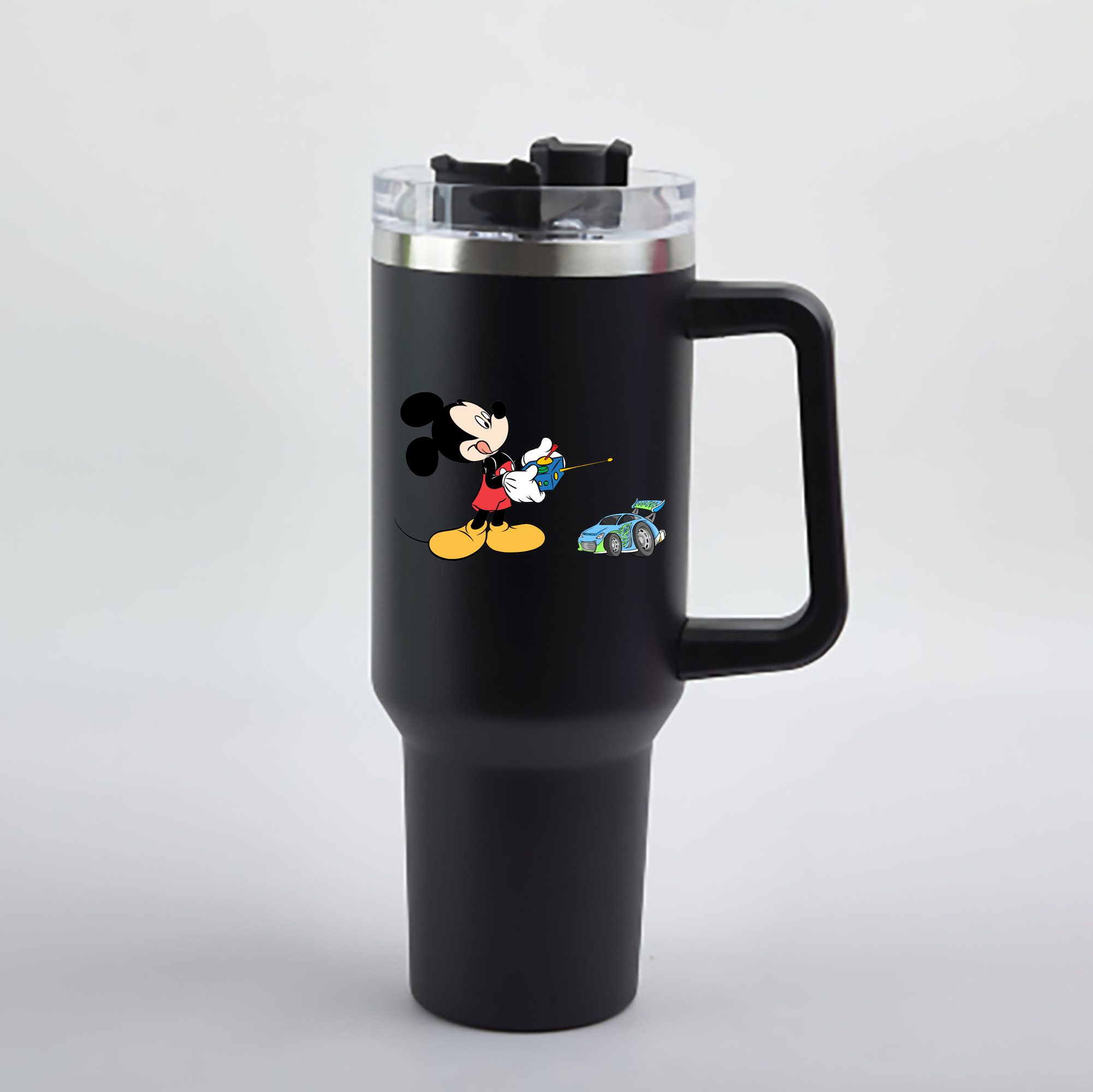 （画像用） ミッキーマウス Mickey Mouse 1200mL車用タンブラー - クリスタルステッカー（プラスチックストロー付き）