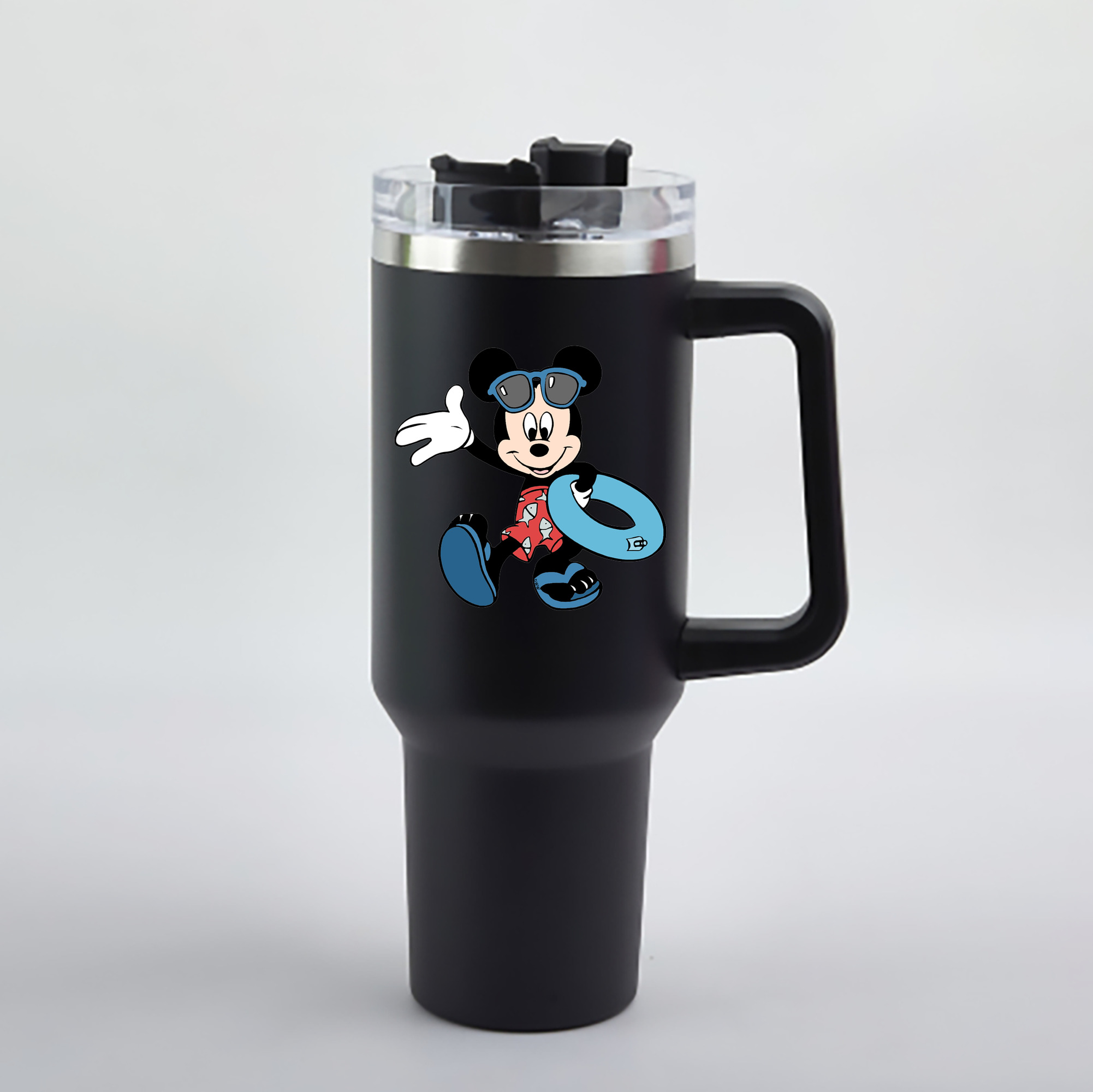（画像用） ミッキーマウス Mickey Mouse 1200mL車用タンブラー - クリスタルステッカー（プラスチックストロー付き）