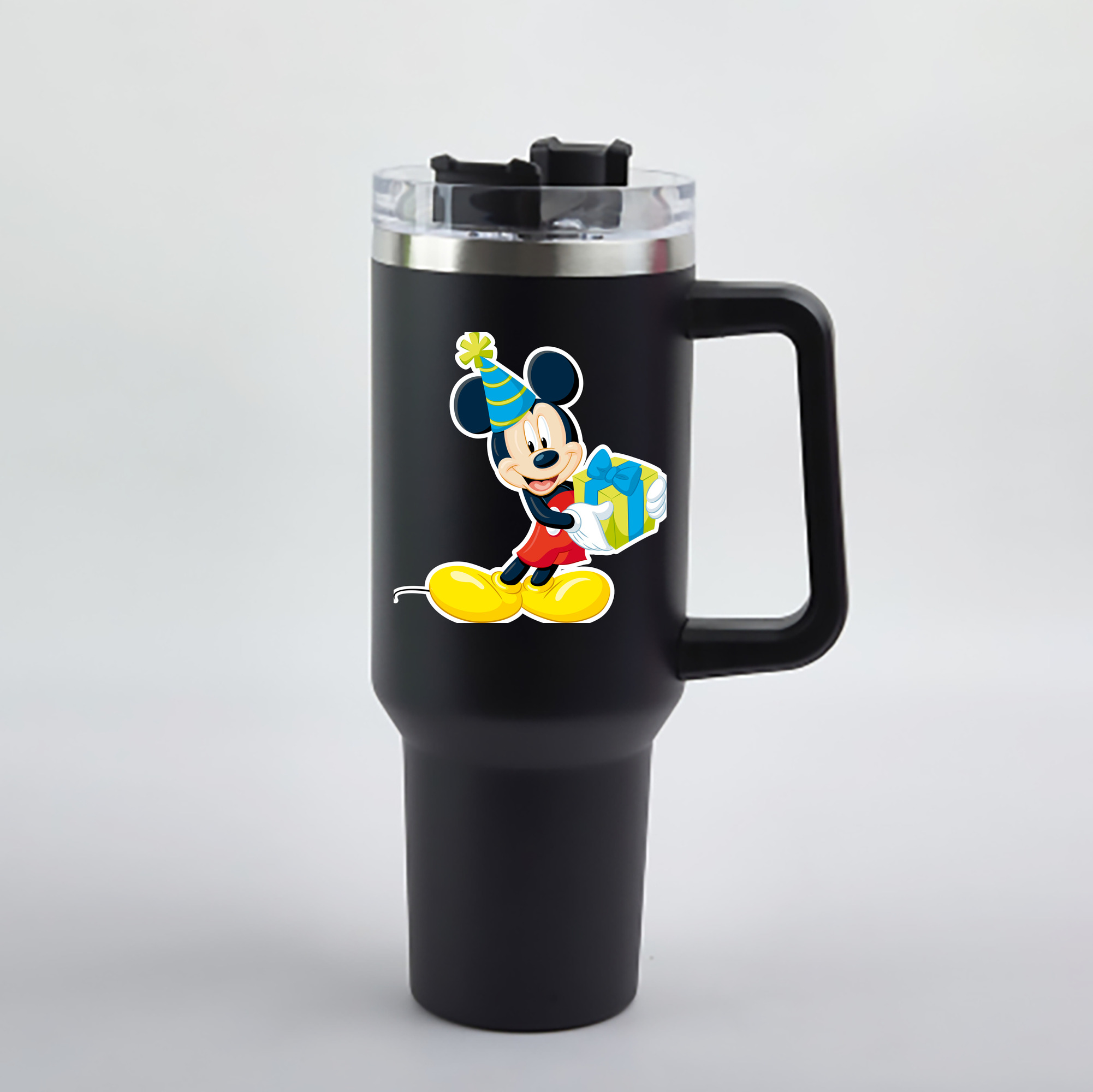 （画像用） ミッキーマウス Mickey Mouse 1200mL車用タンブラー - クリスタルステッカー（プラスチックストロー付き）