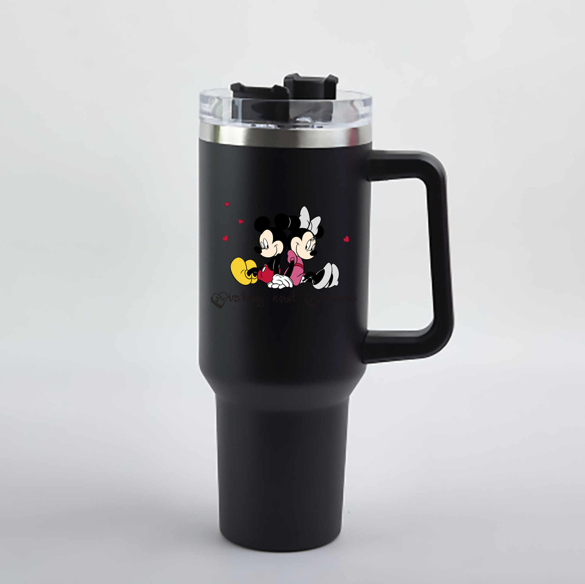 （画像用） ミッキーマウス Mickey Mouse 1200mL車用タンブラー - クリスタルステッカー（プラスチックストロー付き）