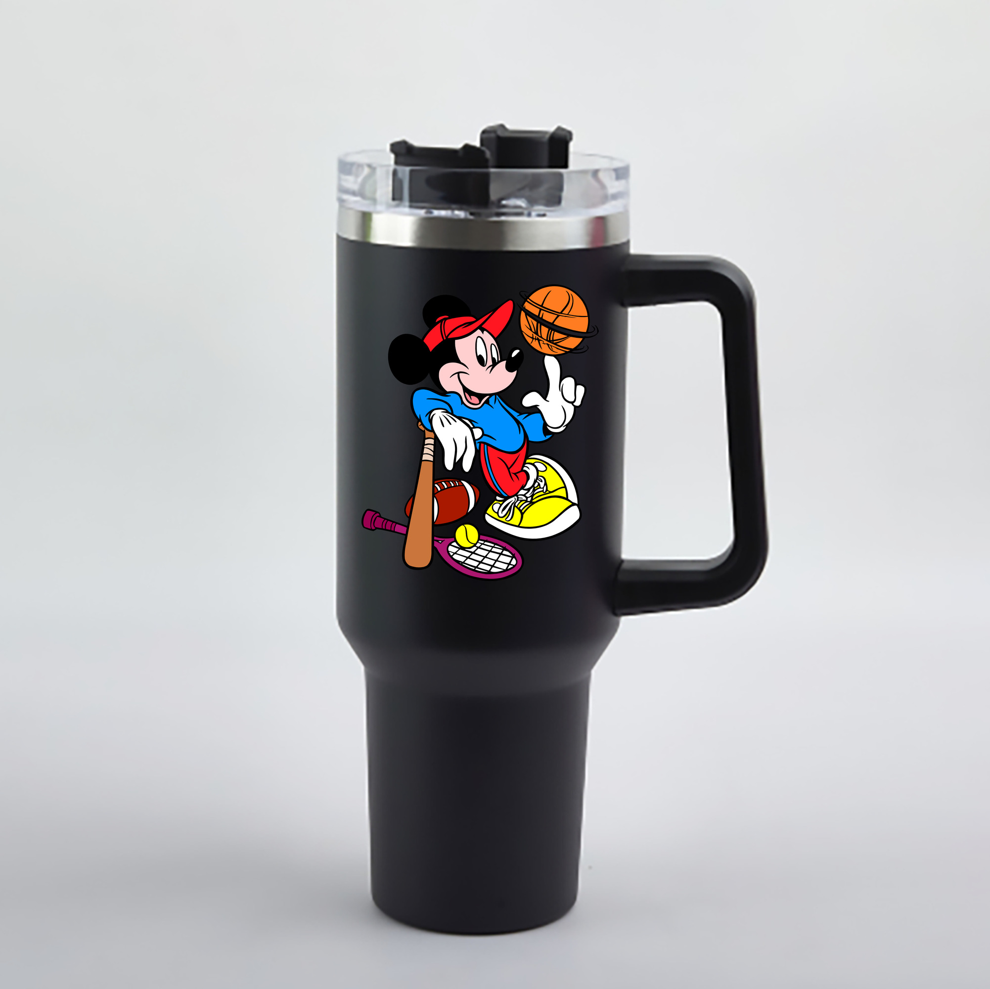 （画像用） ミッキーマウス Mickey Mouse 1200mL車用タンブラー - クリスタルステッカー（プラスチックストロー付き）