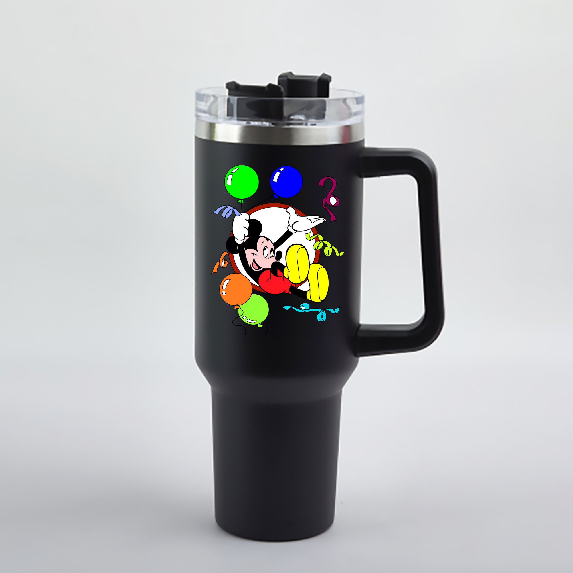 （画像用） ミッキーマウス Mickey Mouse 1200mL車用タンブラー - クリスタルステッカー（プラスチックストロー付き）