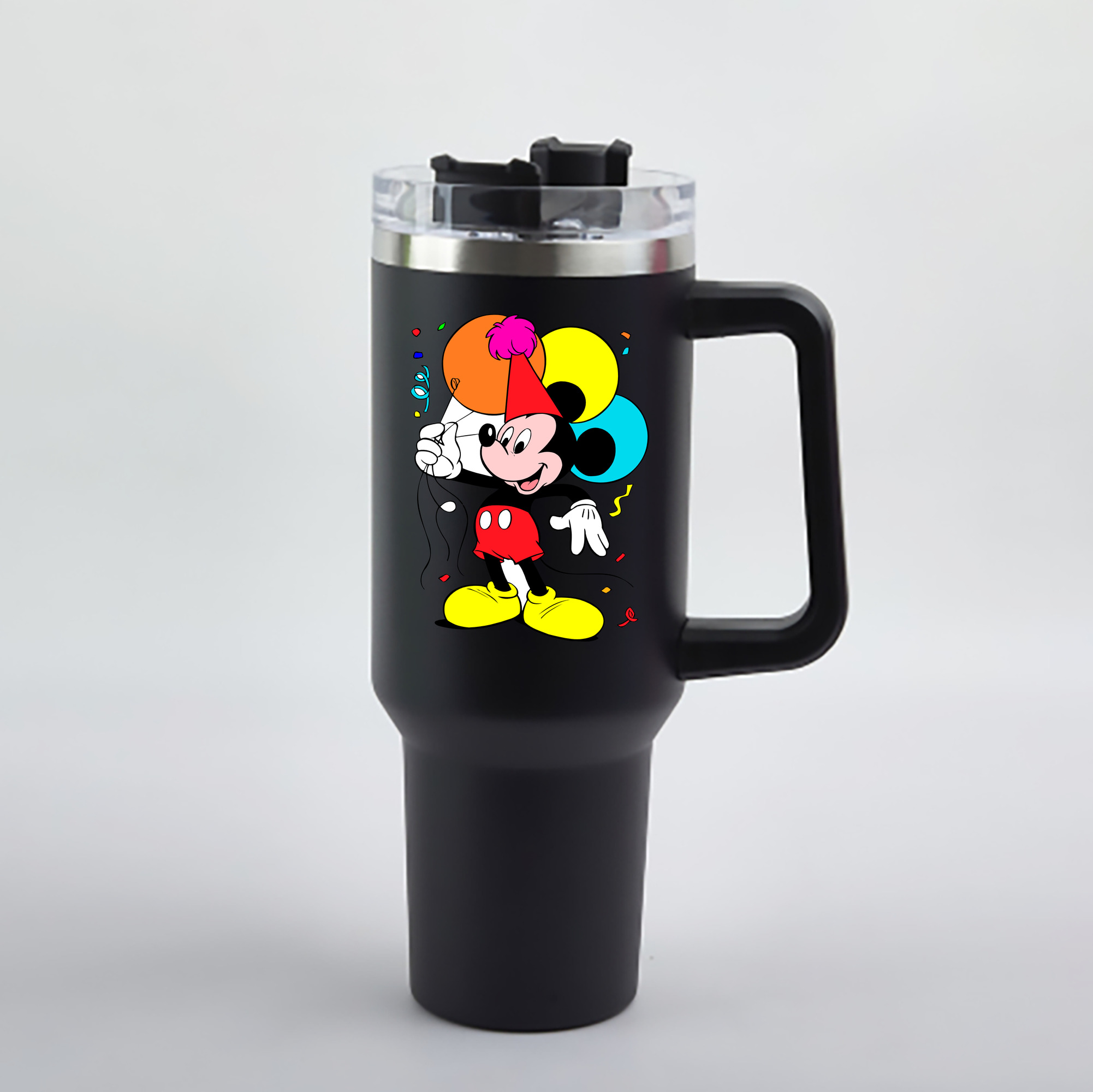 （画像用） ミッキーマウス Mickey Mouse 1200mL車用タンブラー - クリスタルステッカー（プラスチックストロー付き）