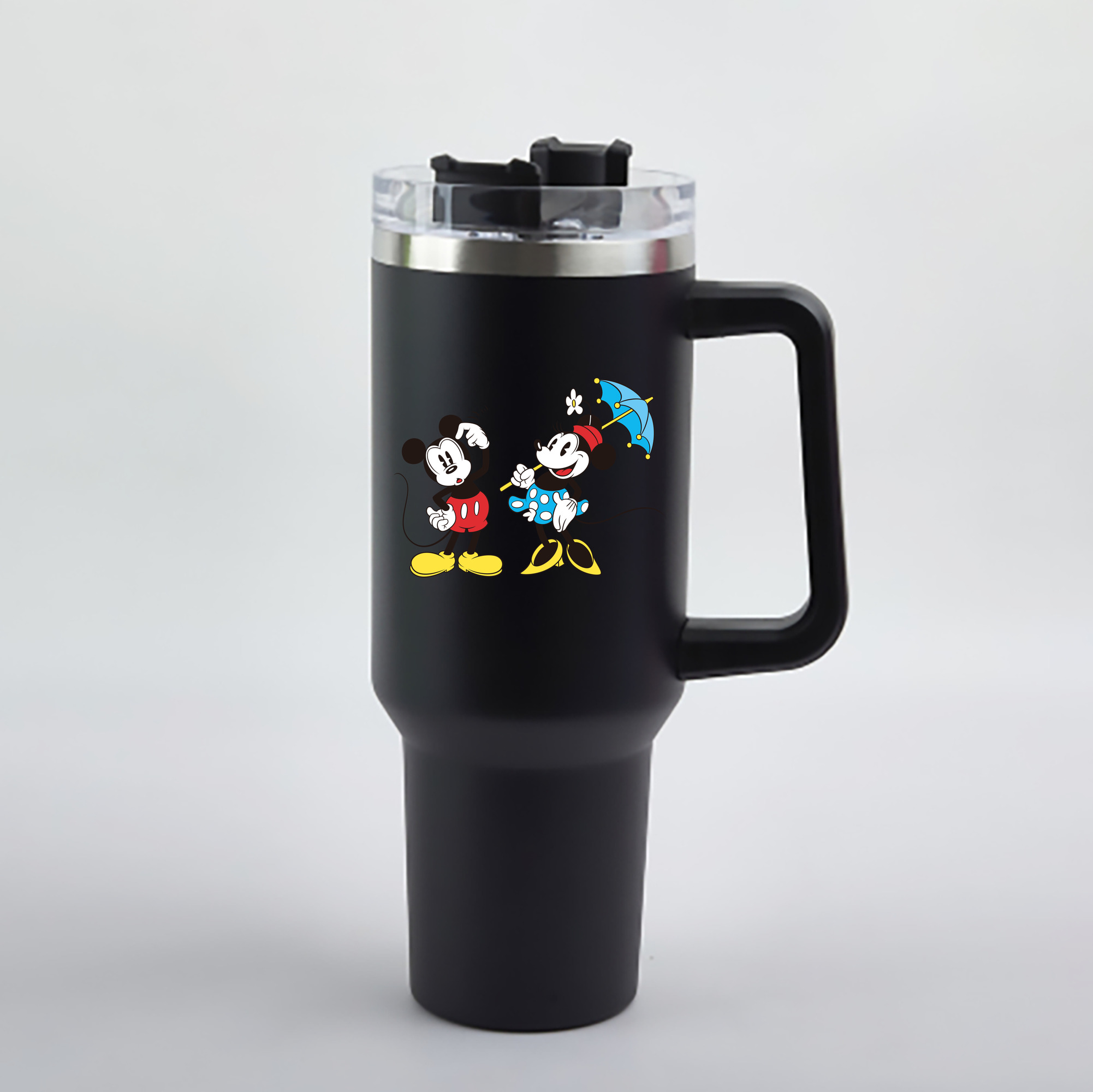 （画像用） ミッキーマウス Mickey Mouse 1200mL車用タンブラー - クリスタルステッカー（プラスチックストロー付き）