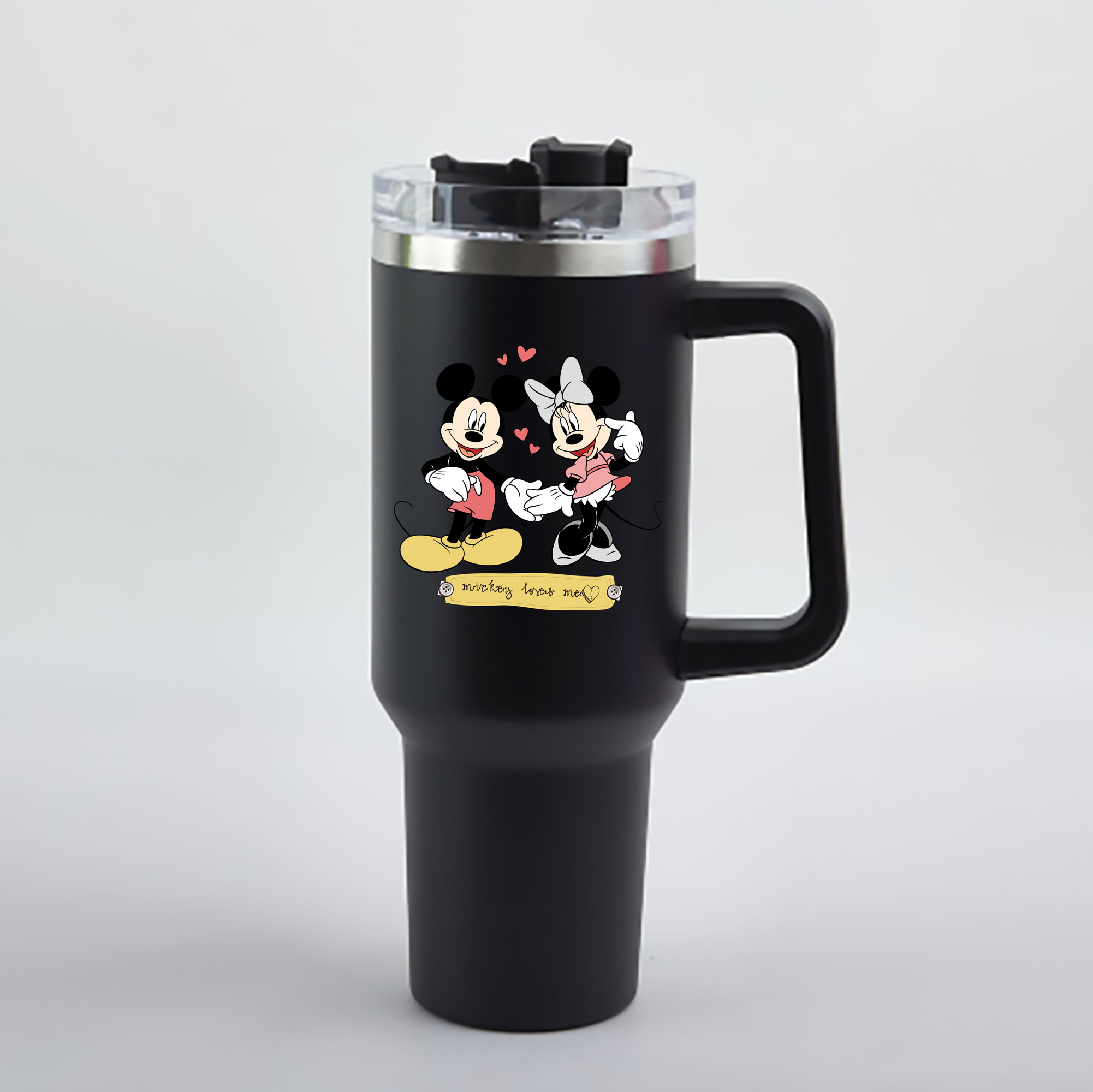 （画像用） ミッキーマウス Mickey Mouse 1200mL車用タンブラー - クリスタルステッカー（プラスチックストロー付き）