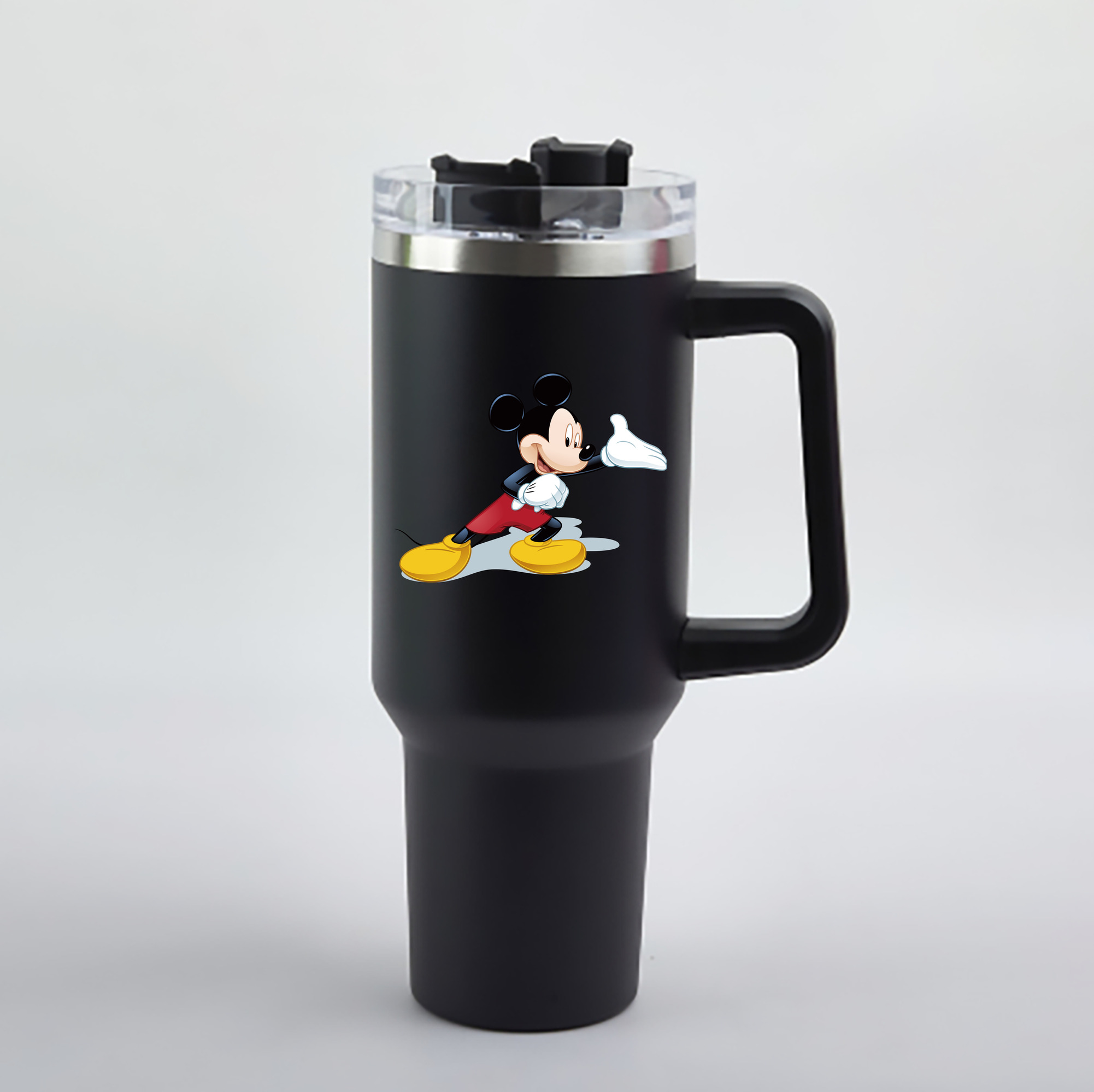 （画像用） ミッキーマウス Mickey Mouse 1200mL車用タンブラー - クリスタルステッカー（プラスチックストロー付き）