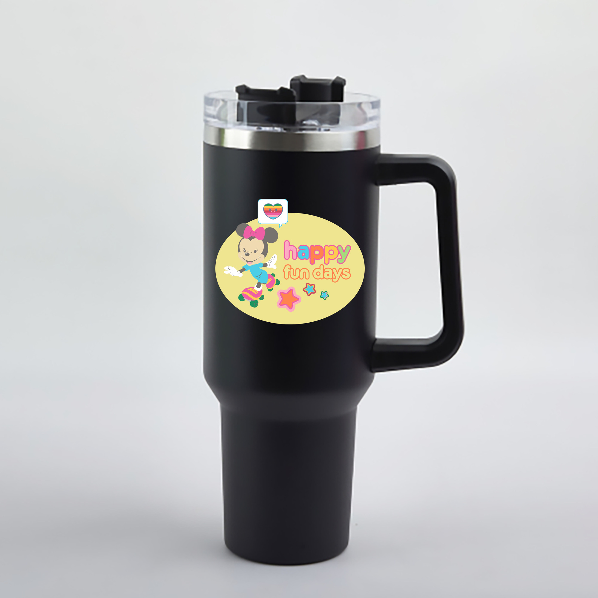 （画像用） ミッキーマウス Mickey Mouse 1200mL車用タンブラー - クリスタルステッカー（プラスチックストロー付き）