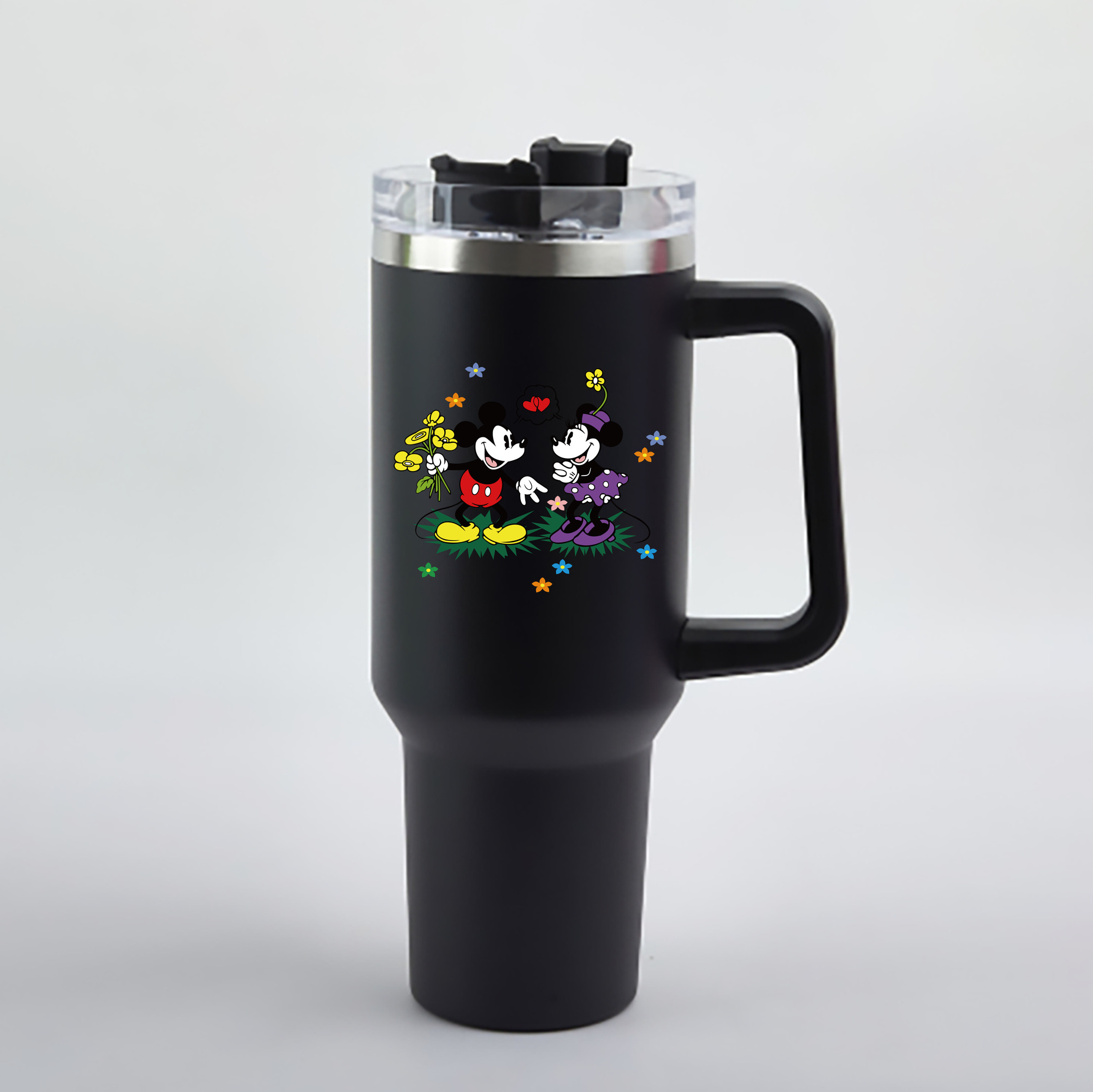 （画像用） ミッキーマウス Mickey Mouse 1200mL車用タンブラー - クリスタルステッカー（プラスチックストロー付き）