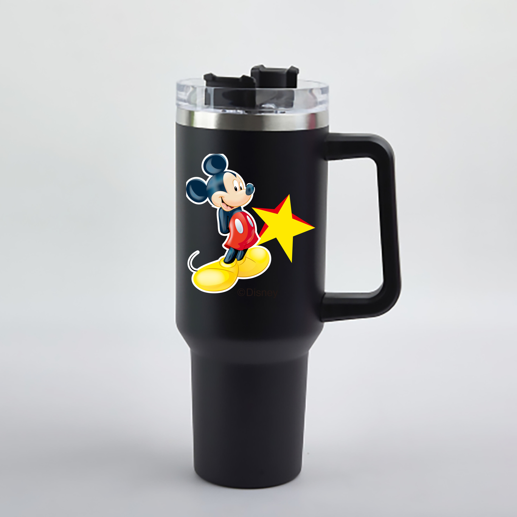 （画像用） ミッキーマウス Mickey Mouse 1200mL車用タンブラー - クリスタルステッカー（プラスチックストロー付き）