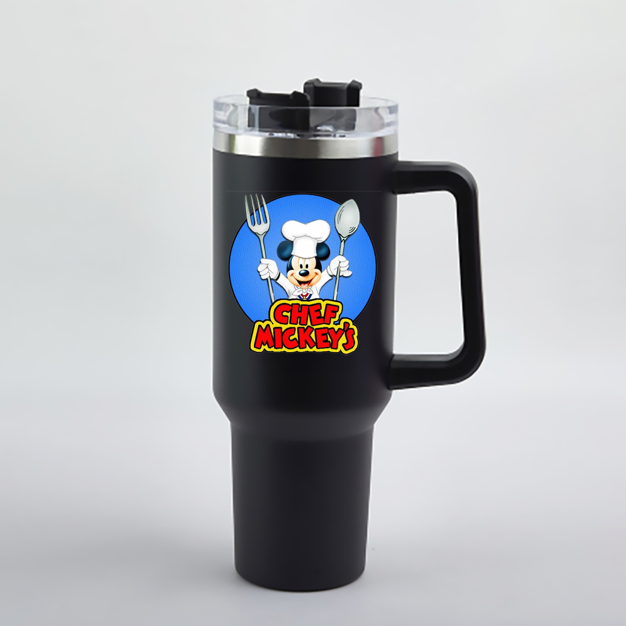 （画像用） ミッキーマウス Mickey Mouse 1200mL車用タンブラー - クリスタルステッカー（プラスチックストロー付き）
