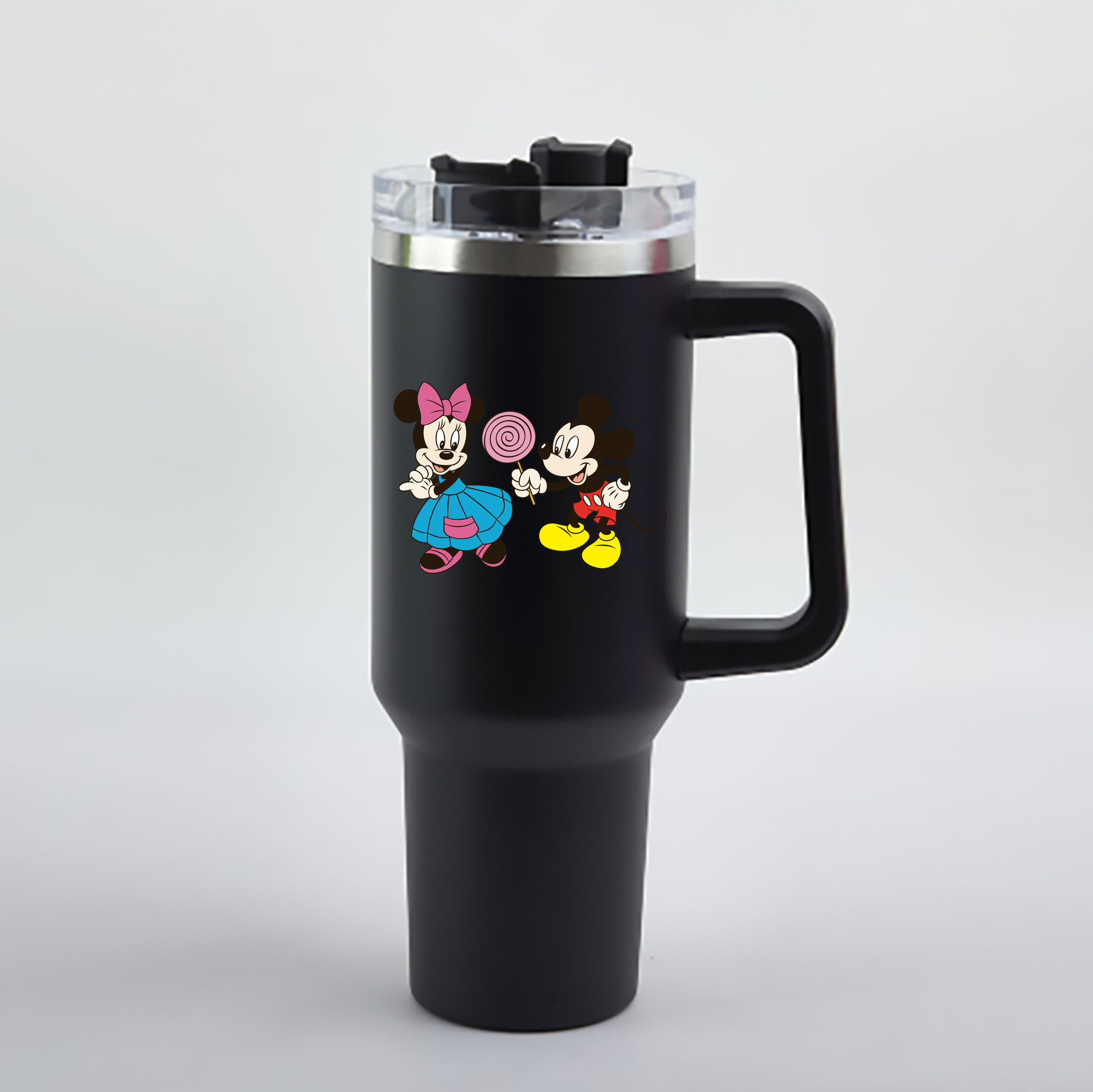 （画像用） ミッキーマウス Mickey Mouse 1200mL車用タンブラー - クリスタルステッカー（プラスチックストロー付き）