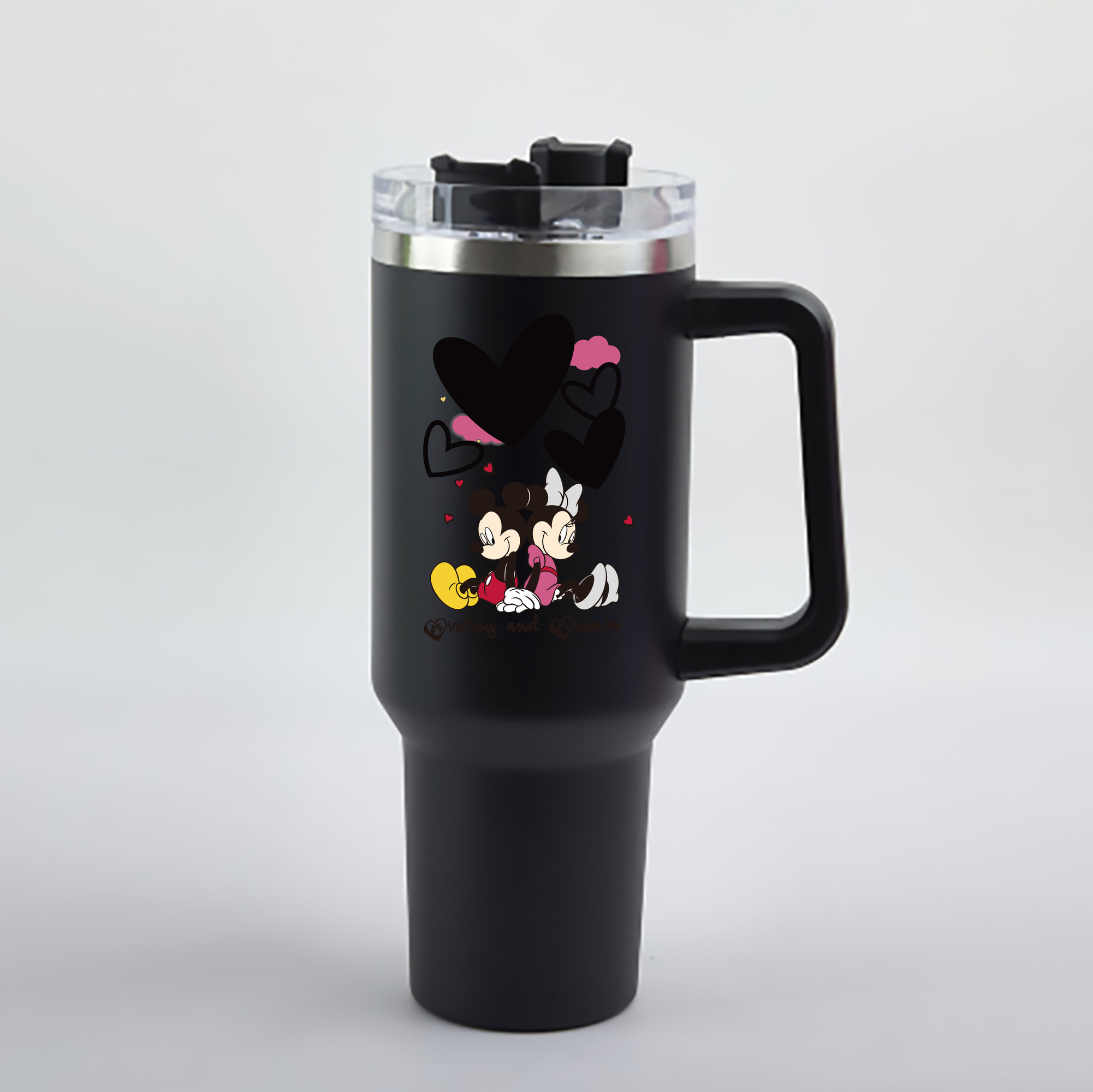 （画像用） ミッキーマウス Mickey Mouse 1200mL車用タンブラー - クリスタルステッカー（プラスチックストロー付き）