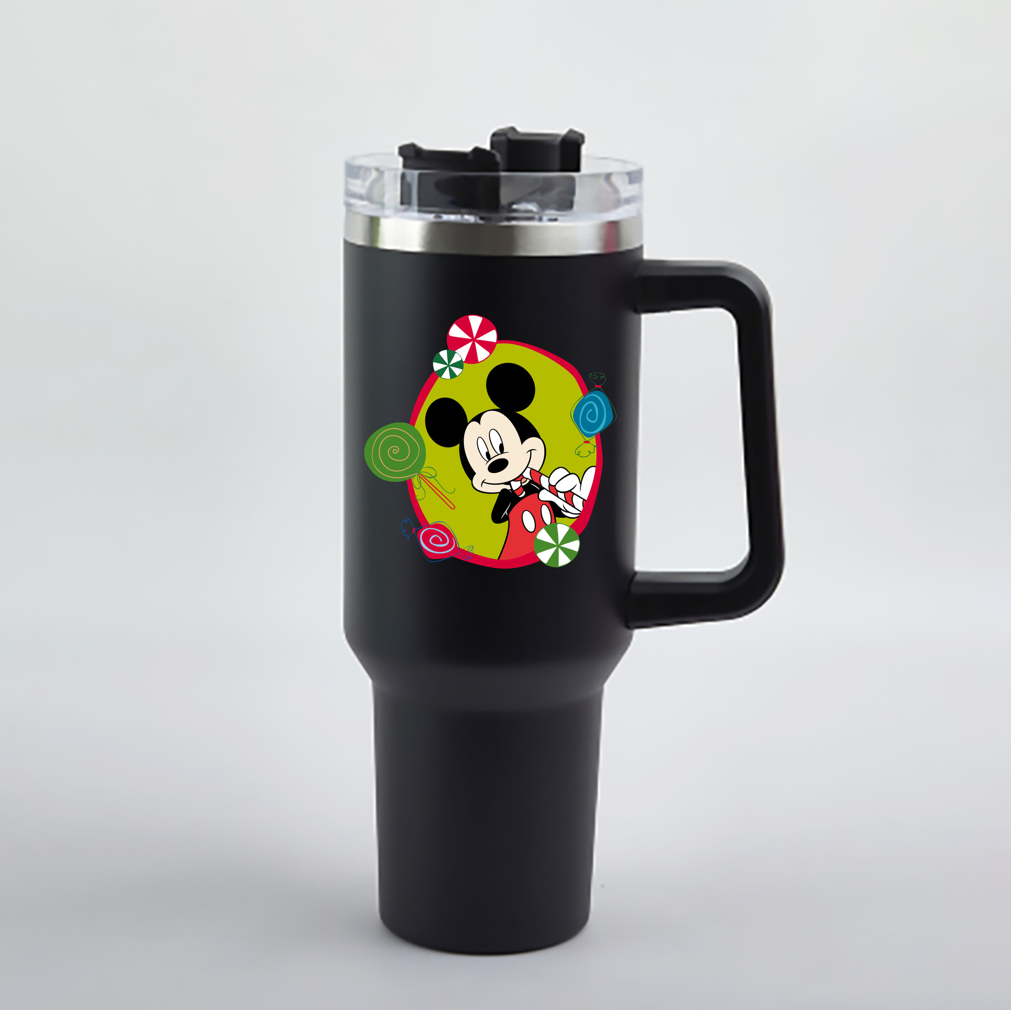 （画像用） ミッキーマウス Mickey Mouse 1200mL車用タンブラー - クリスタルステッカー（プラスチックストロー付き）
