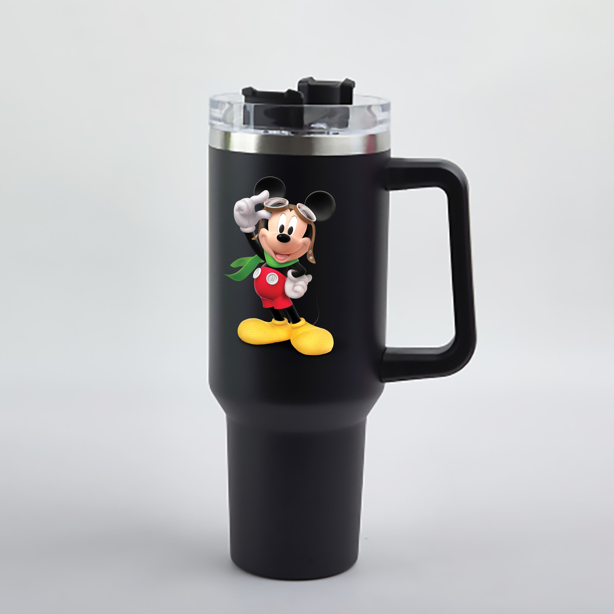 （画像用） ミッキーマウス Mickey Mouse 1200mL車用タンブラー - クリスタルステッカー（プラスチックストロー付き）