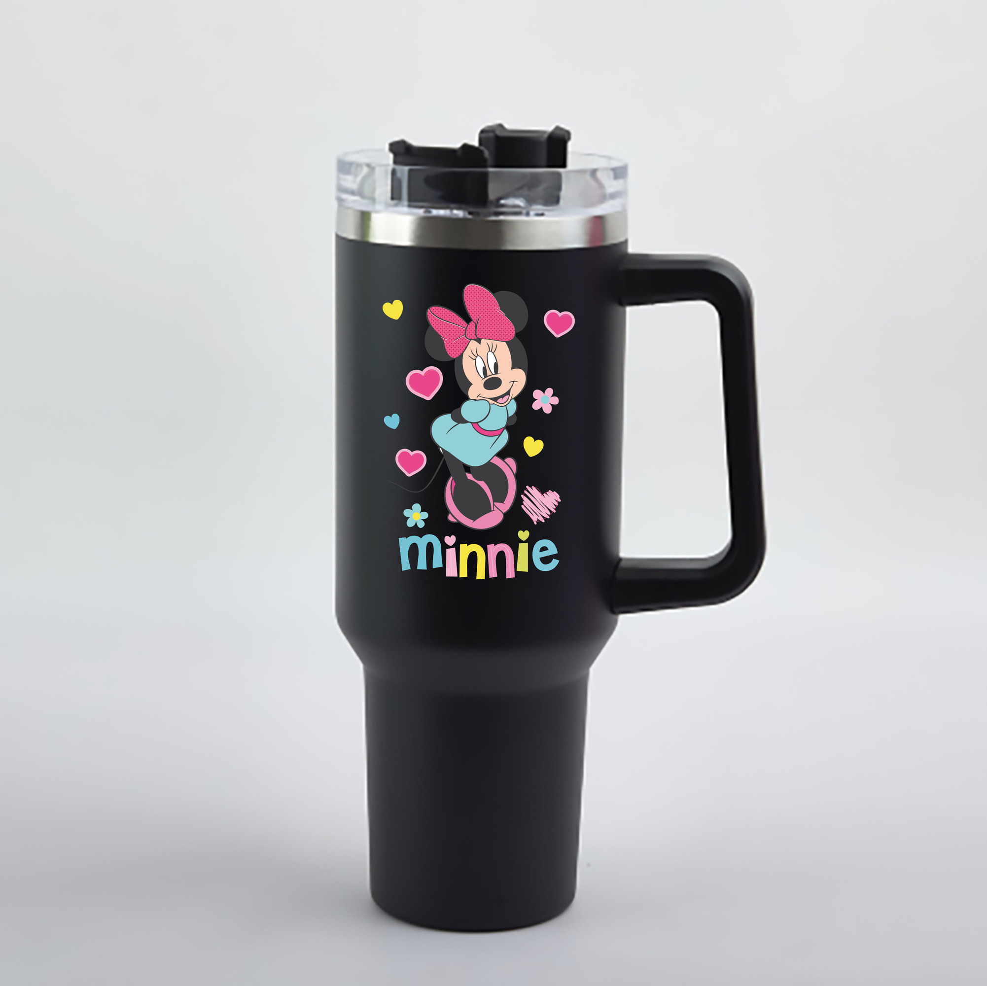（画像用） ミッキーマウス Mickey Mouse 1200mL車用タンブラー - クリスタルステッカー（プラスチックストロー付き）