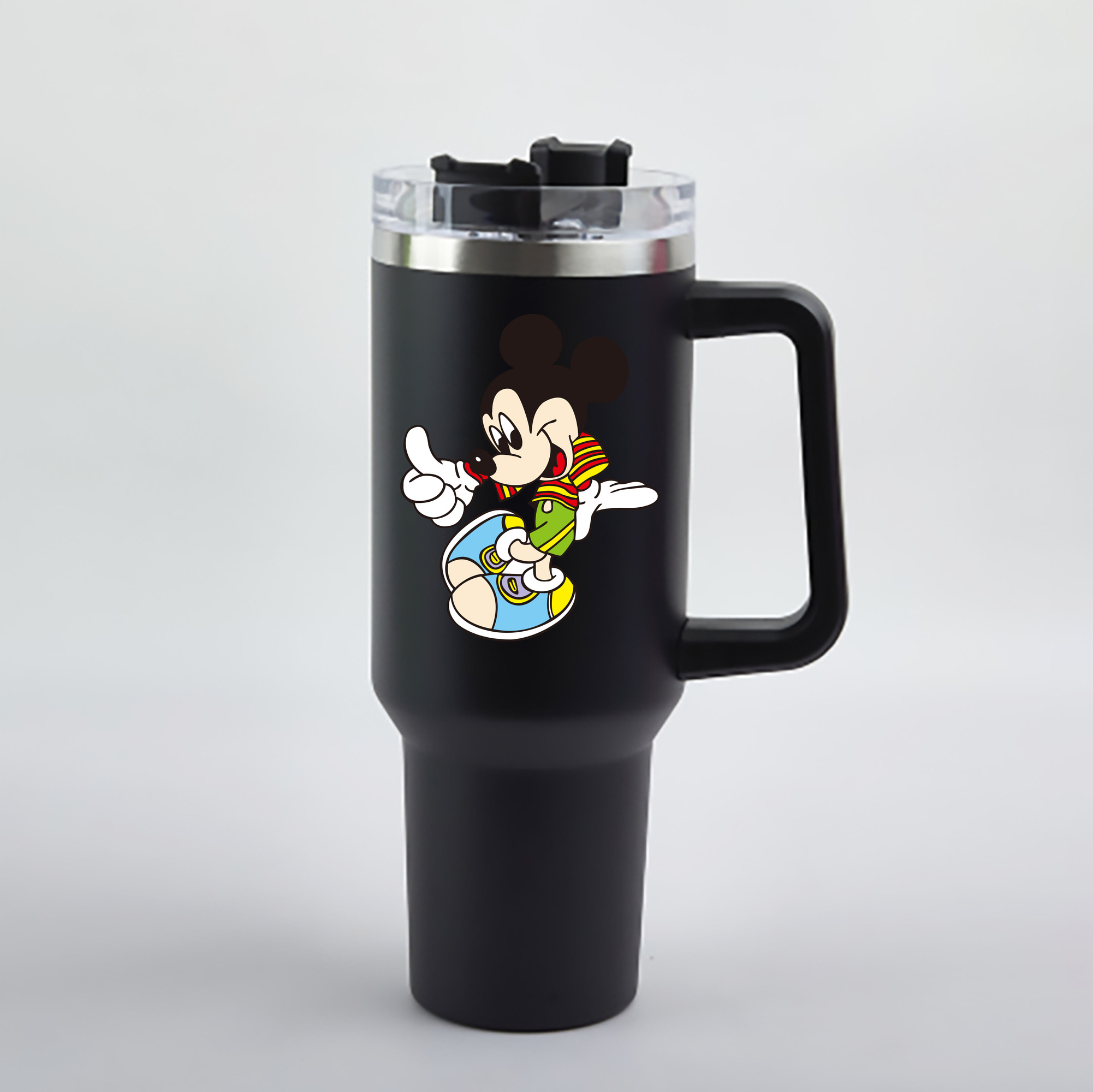 （画像用） ミッキーマウス Mickey Mouse 1200mL車用タンブラー - クリスタルステッカー（プラスチックストロー付き）