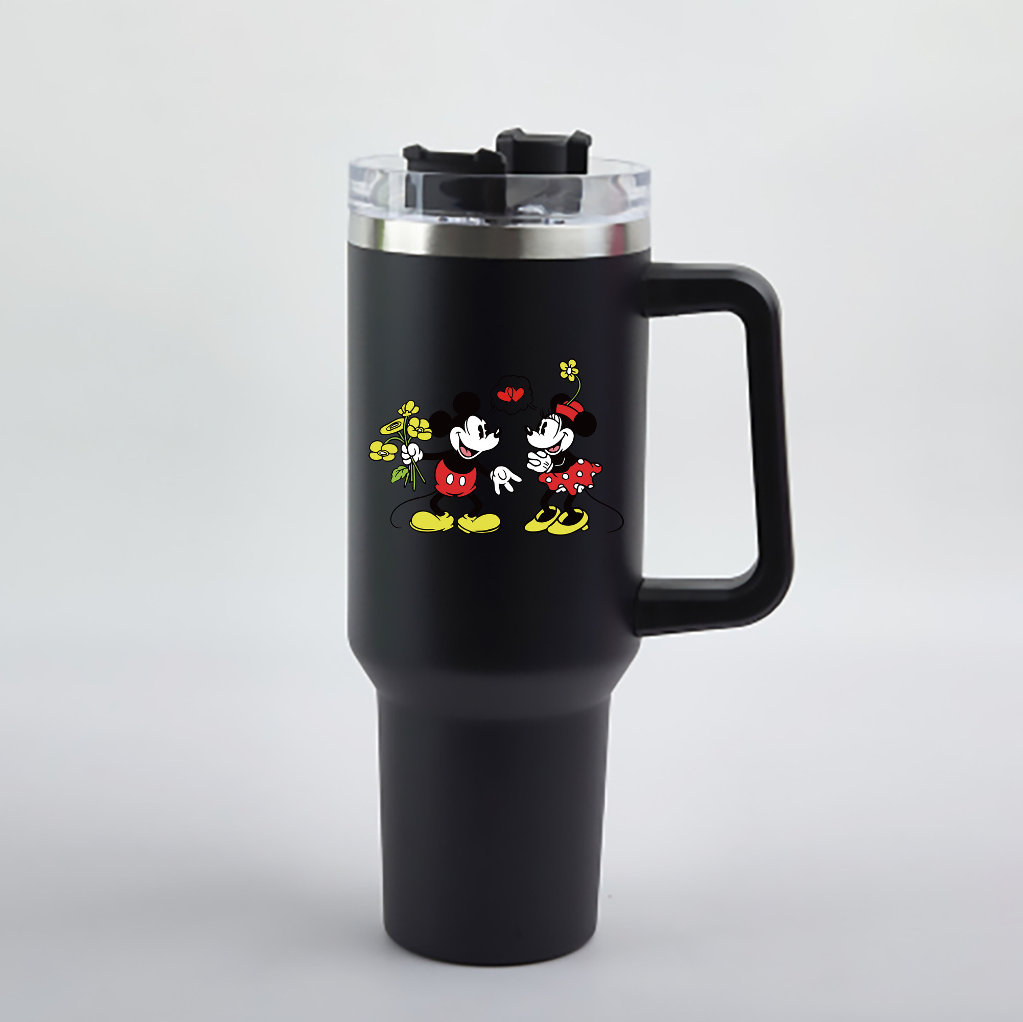 （画像用） ミッキーマウス Mickey Mouse 1200mL車用タンブラー - クリスタルステッカー（プラスチックストロー付き）