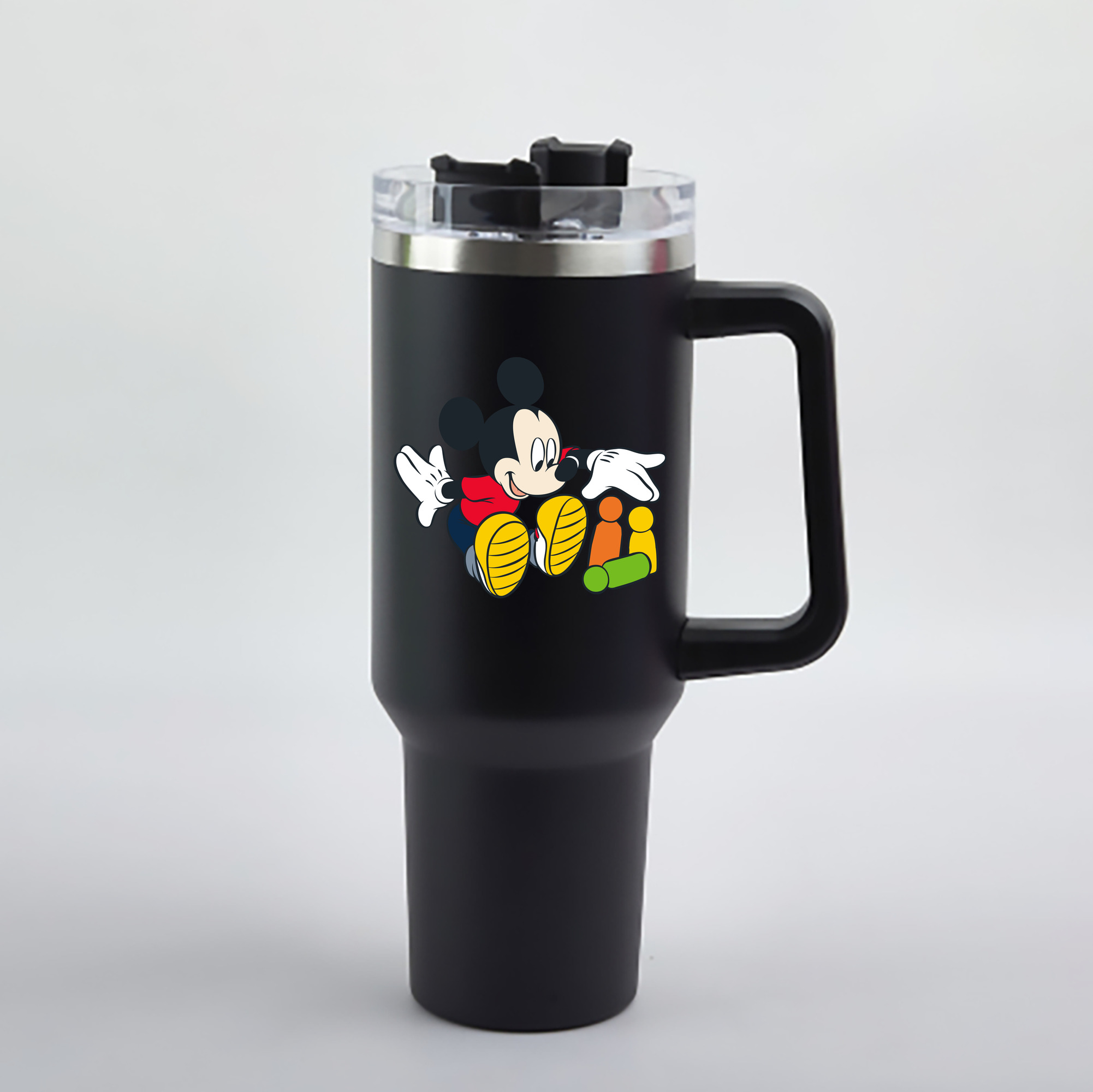 （画像用） ミッキーマウス Mickey Mouse 1200mL車用タンブラー - クリスタルステッカー（プラスチックストロー付き）