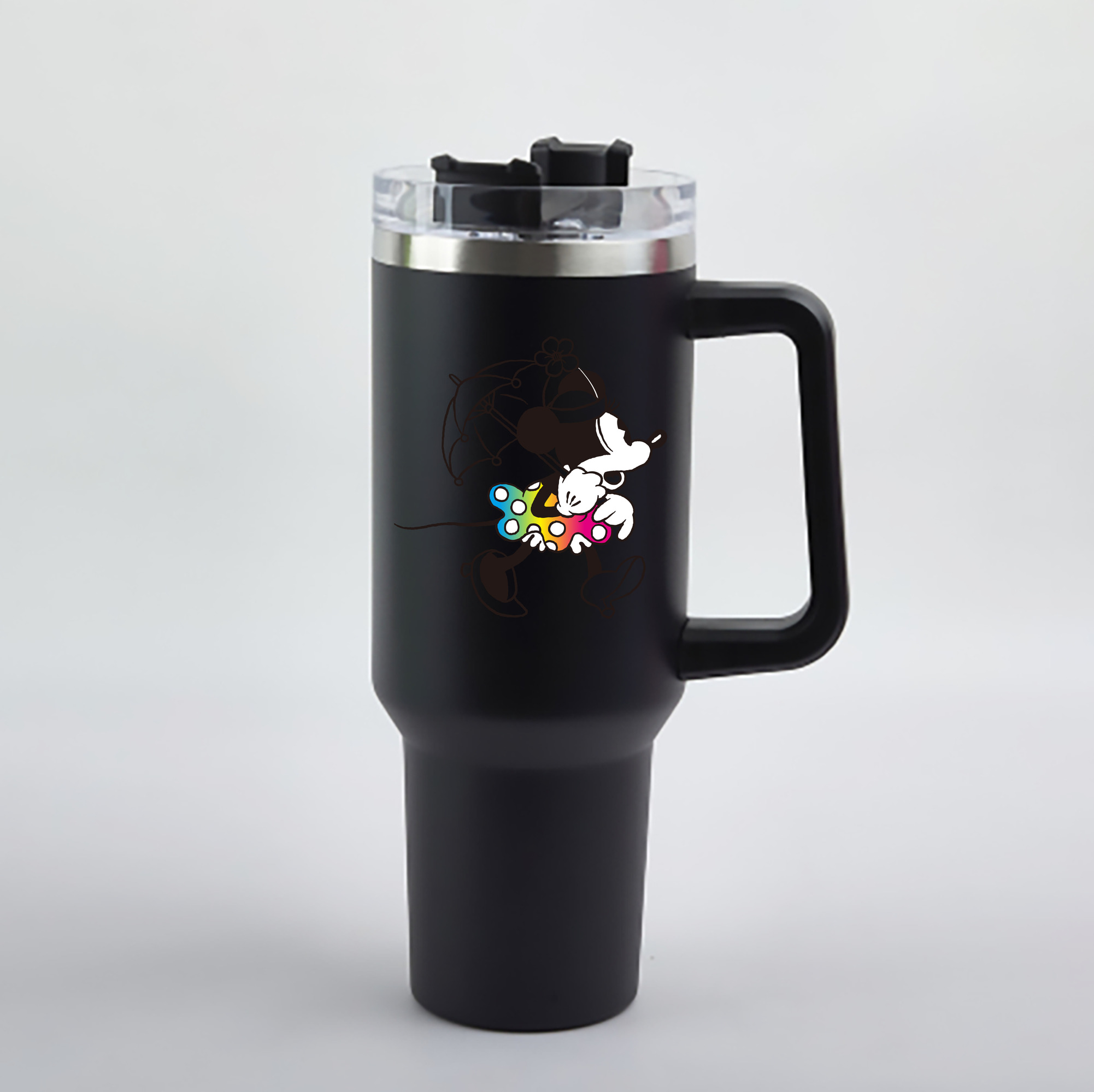 ミッキーマウス Mickey Mouse 1200mL車用タンブラー - クリスタルステッカー（プラスチックストロー付き）