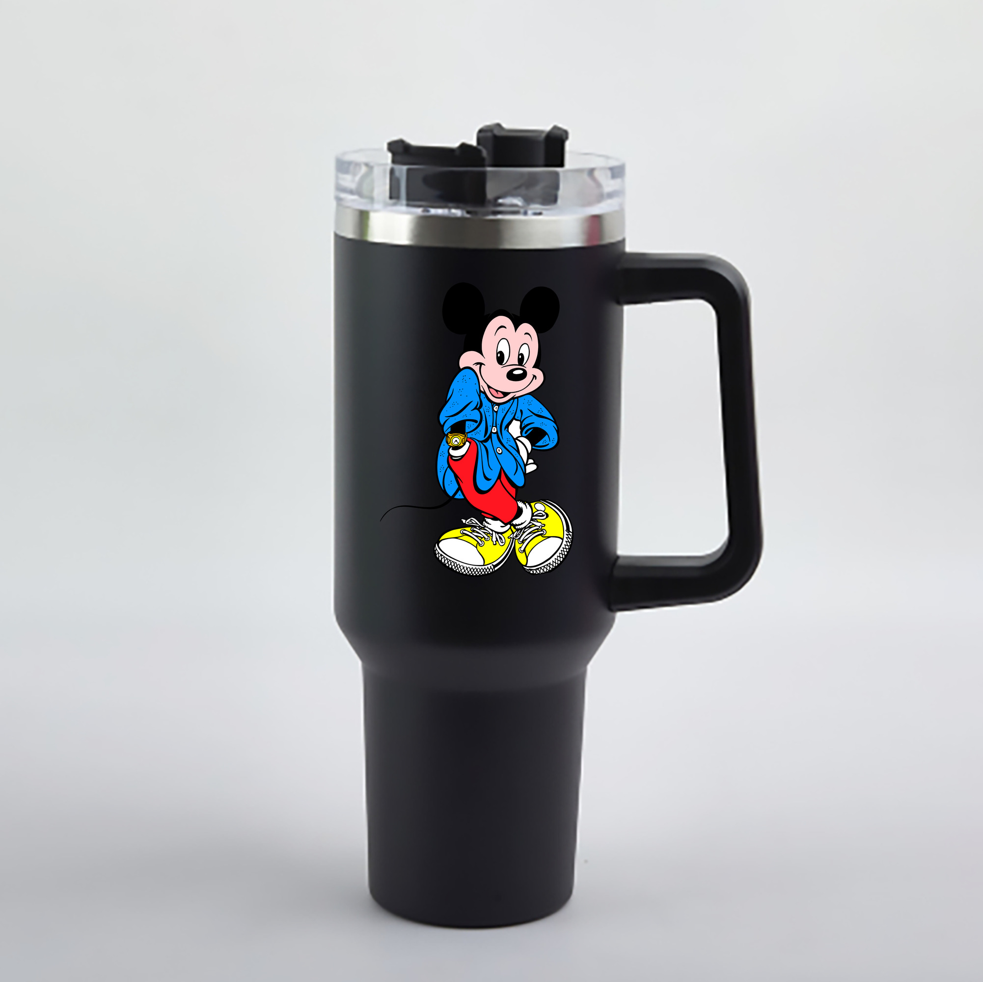 （画像用） ミッキーマウス Mickey Mouse 1200mL車用タンブラー - クリスタルステッカー（プラスチックストロー付き）