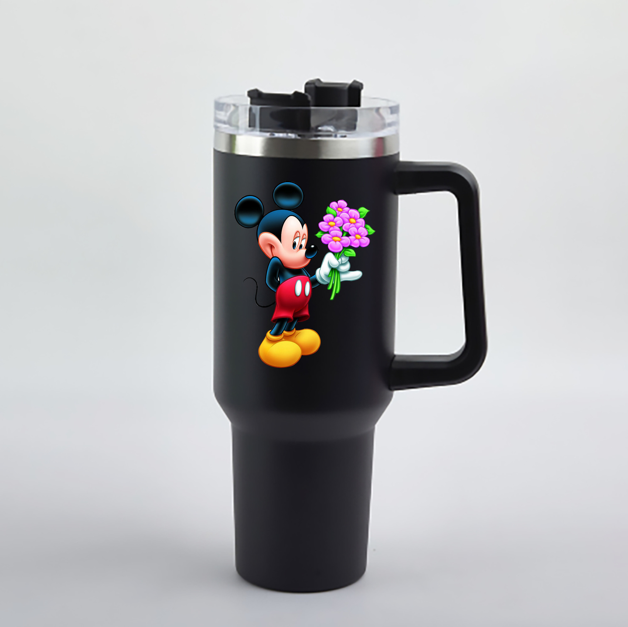 （画像用） ミッキーマウス Mickey Mouse 1200mL車用タンブラー - クリスタルステッカー（プラスチックストロー付き）