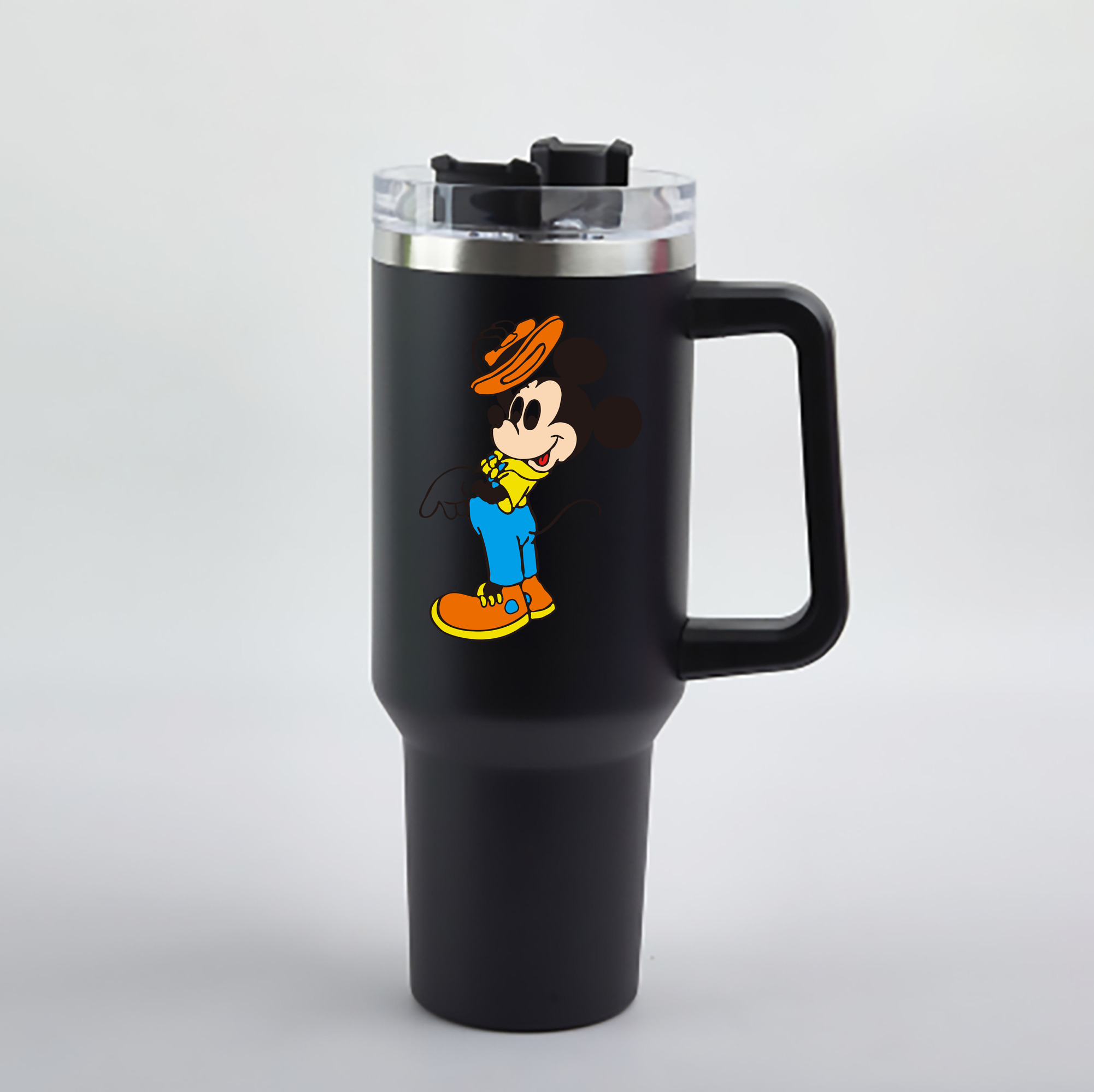 （画像用） ミッキーマウス Mickey Mouse 1200mL車用タンブラー - クリスタルステッカー（プラスチックストロー付き）