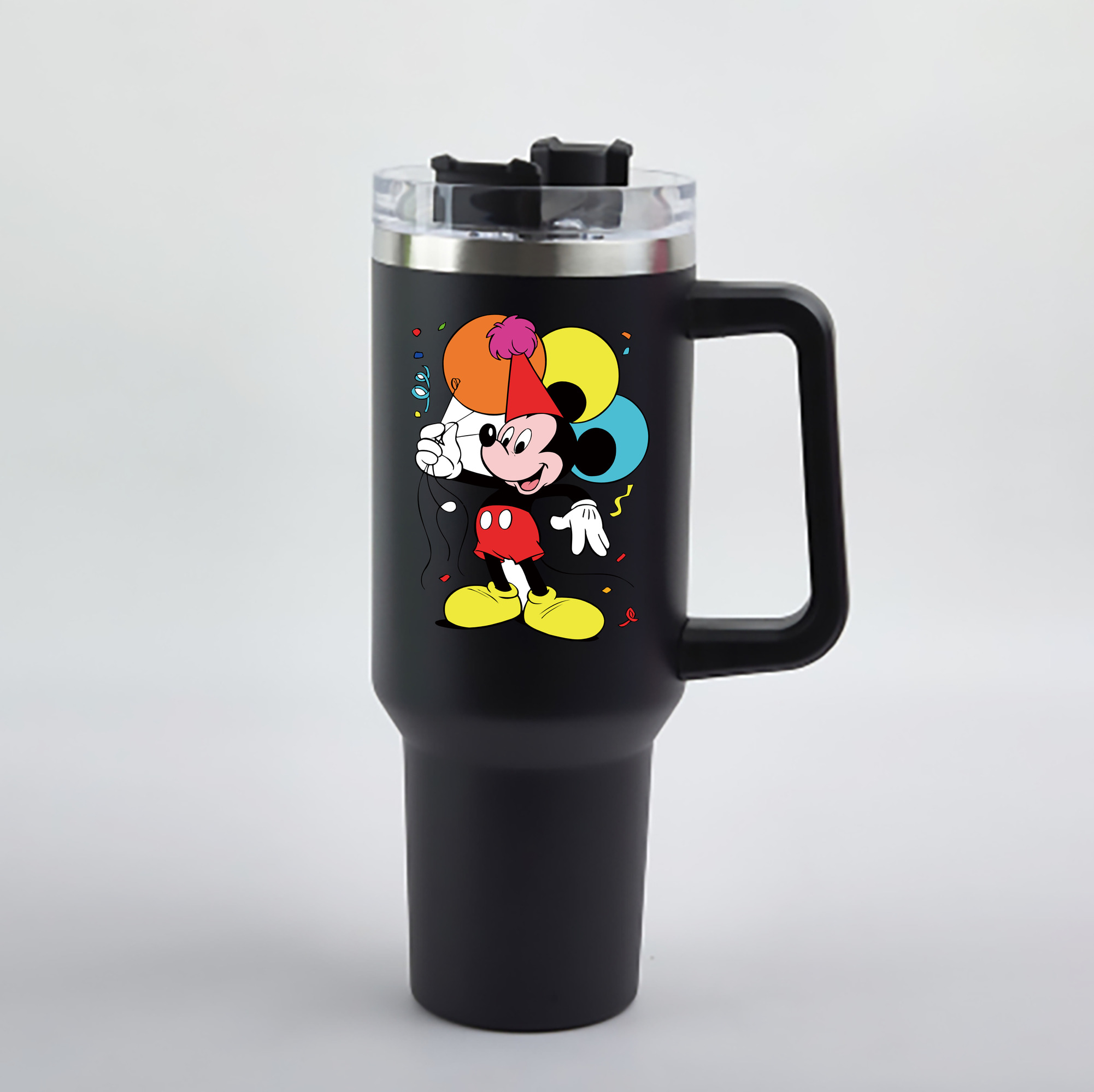 （画像用） ミッキーマウス Mickey Mouse 1200mL車用タンブラー - クリスタルステッカー（プラスチックストロー付き）