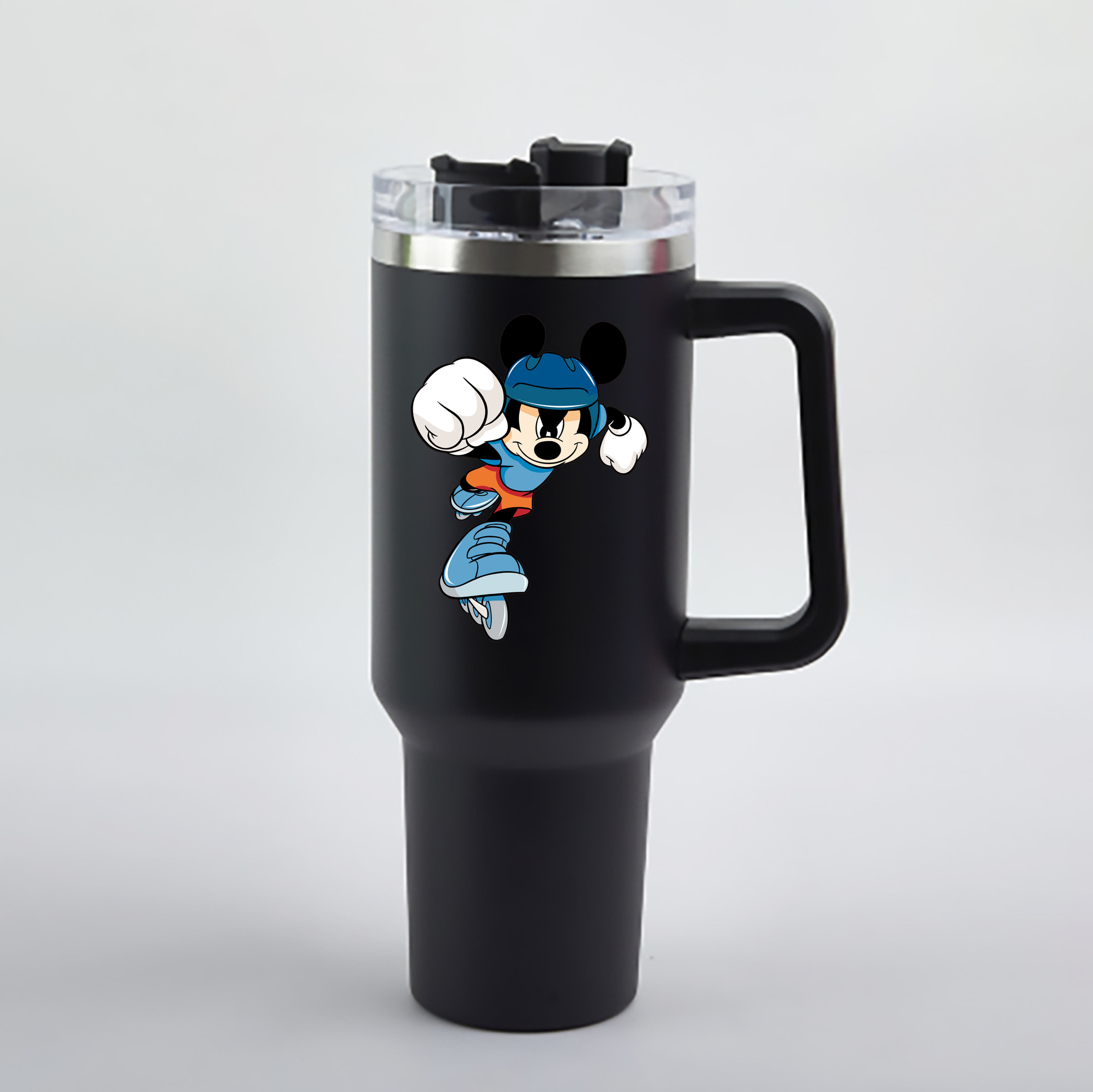 （画像用） ミッキーマウス Mickey Mouse 1200mL車用タンブラー - クリスタルステッカー（プラスチックストロー付き）