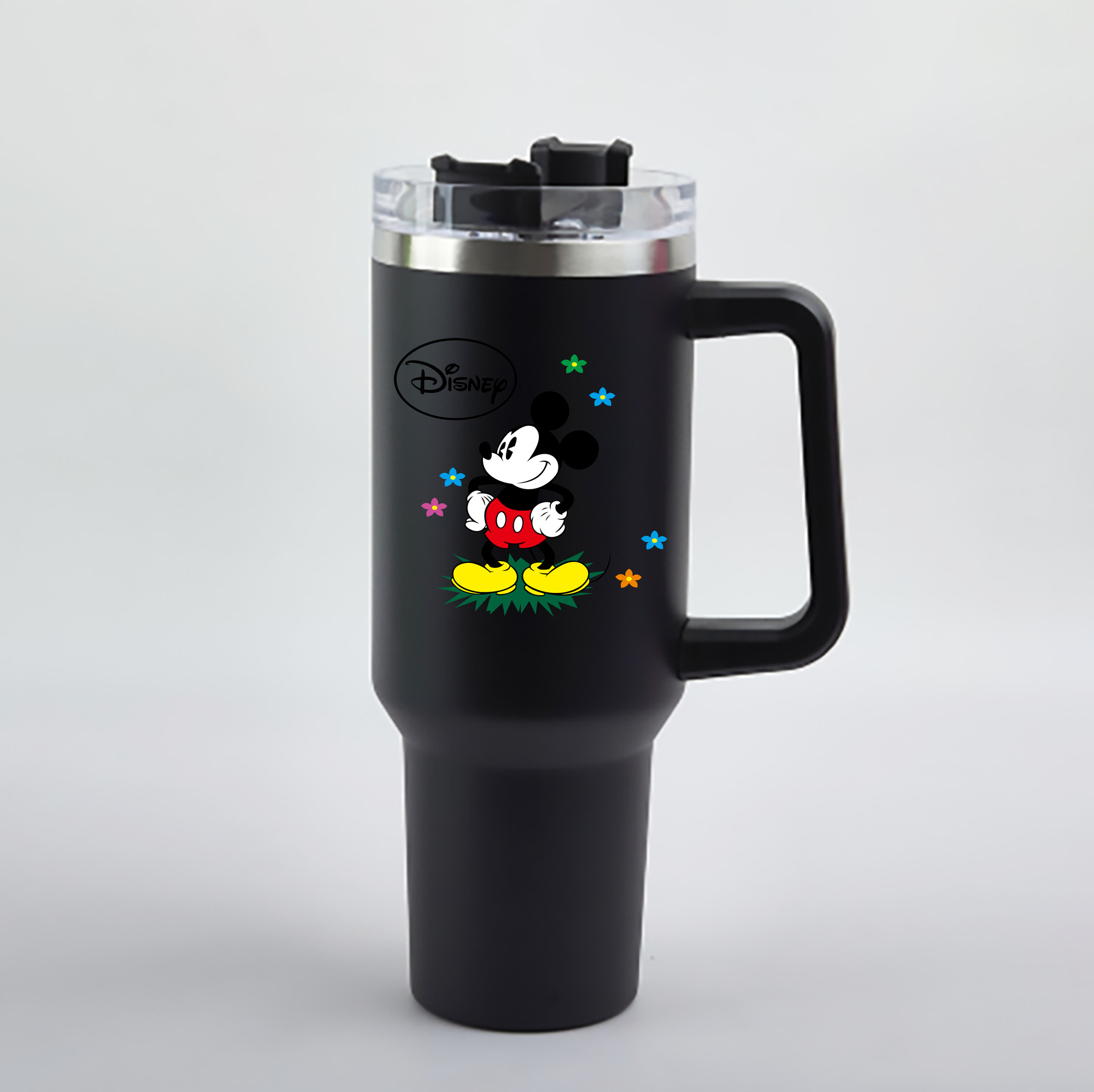 （画像用） ミッキーマウス Mickey Mouse 1200mL車用タンブラー - クリスタルステッカー（プラスチックストロー付き）