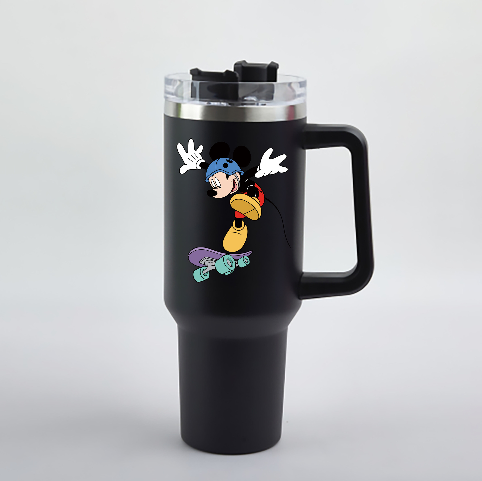 （画像用） ミッキーマウス Mickey Mouse 1200mL車用タンブラー - クリスタルステッカー（プラスチックストロー付き）