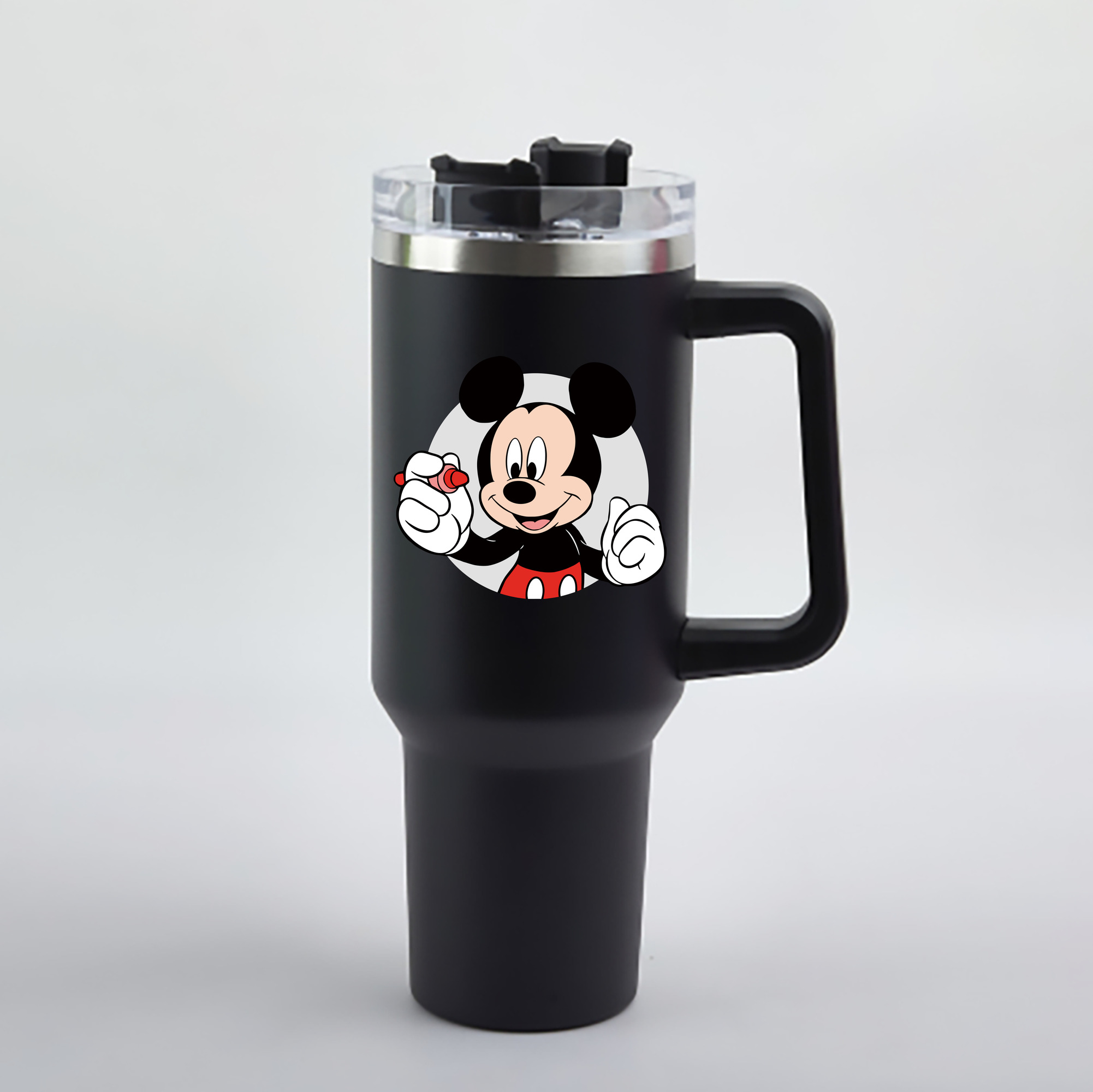 （画像用） ミッキーマウス Mickey Mouse 1200mL車用タンブラー - クリスタルステッカー（プラスチックストロー付き）
