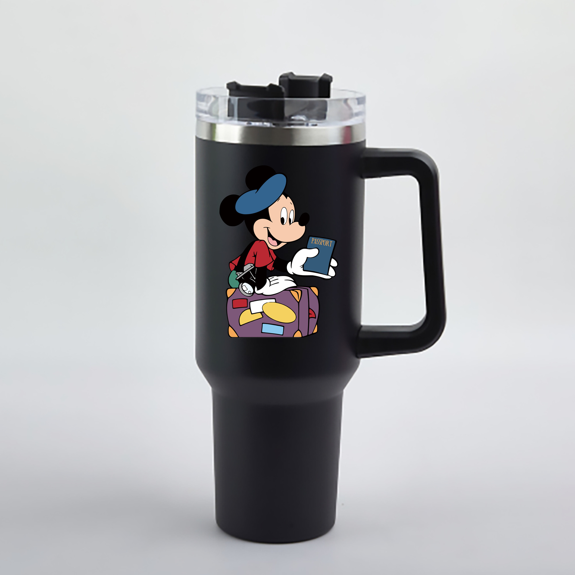 （画像用） ミッキーマウス Mickey Mouse 1200mL車用タンブラー - クリスタルステッカー（プラスチックストロー付き）