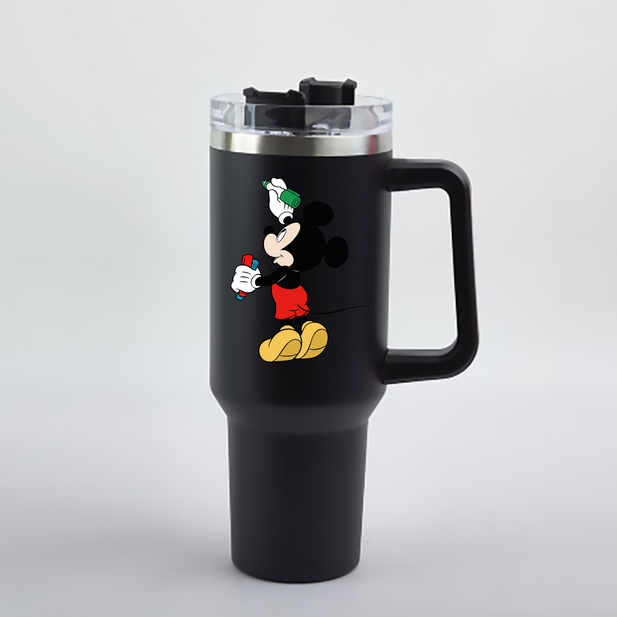 （画像用） ミッキーマウス Mickey Mouse 1200mL車用タンブラー - クリスタルステッカー（プラスチックストロー付き）
