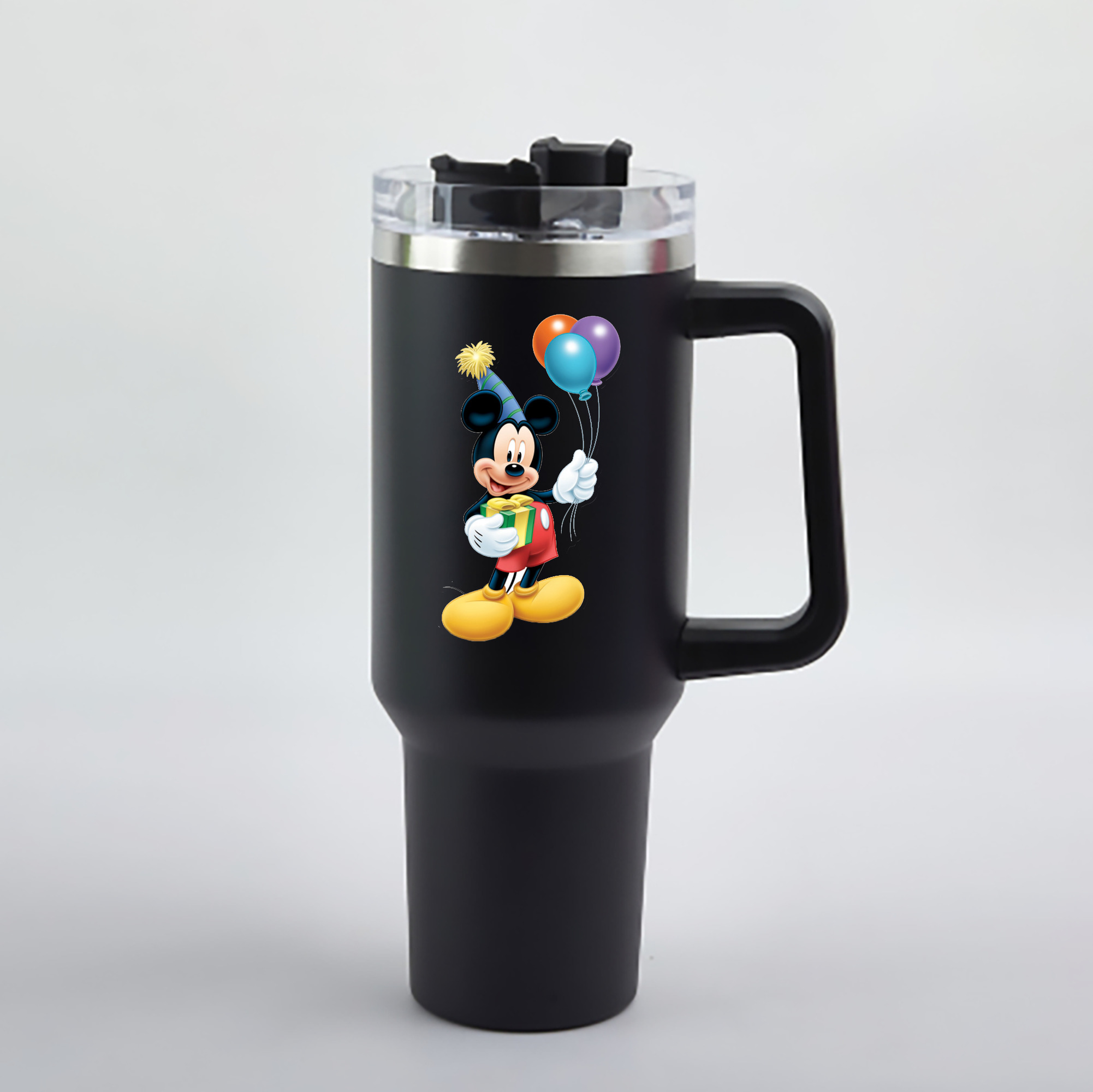 （画像用） ミッキーマウス Mickey Mouse 1200mL車用タンブラー - クリスタルステッカー（プラスチックストロー付き）