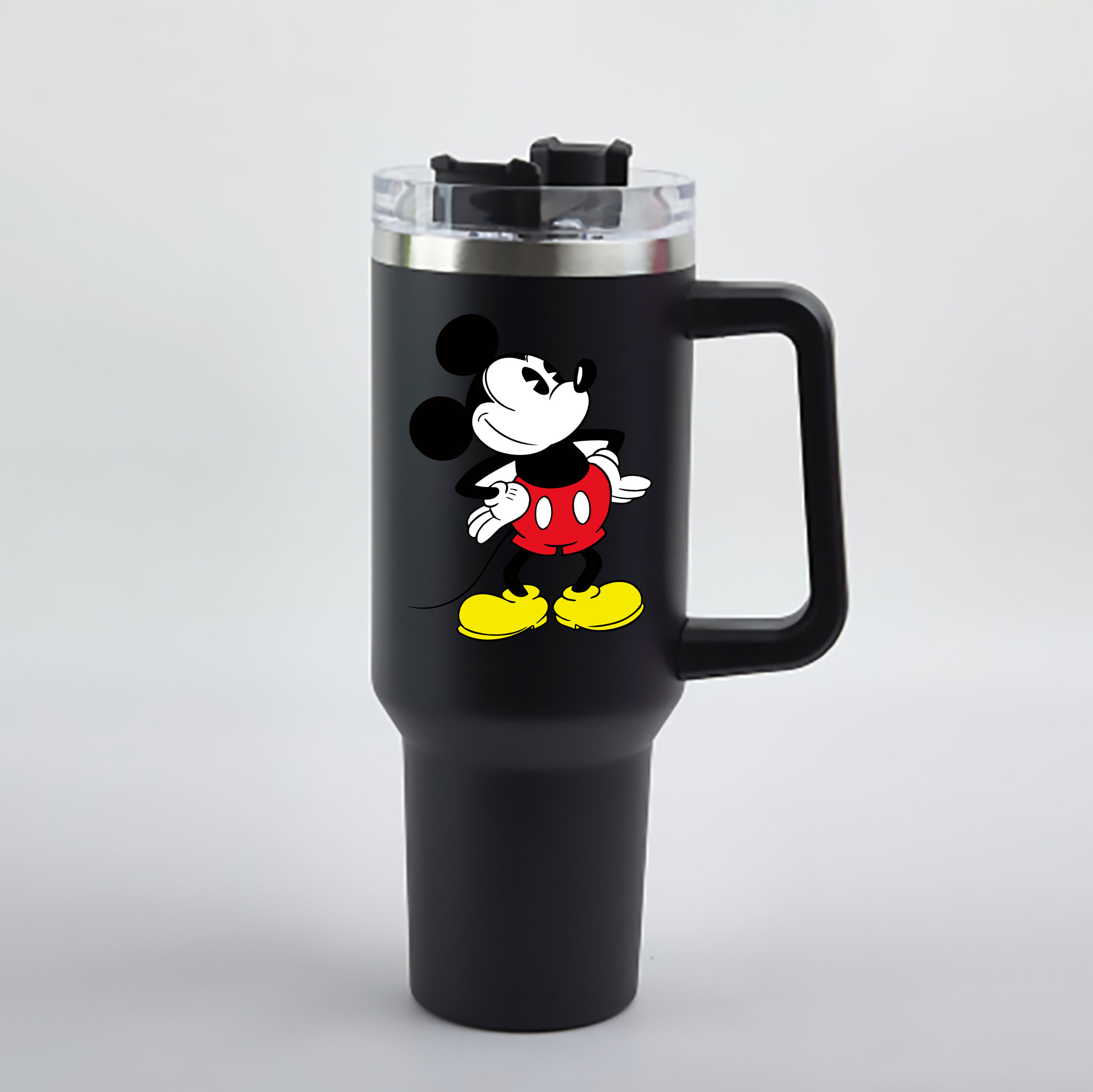 （画像用） ミッキーマウス Mickey Mouse 1200mL車用タンブラー - クリスタルステッカー（プラスチックストロー付き）