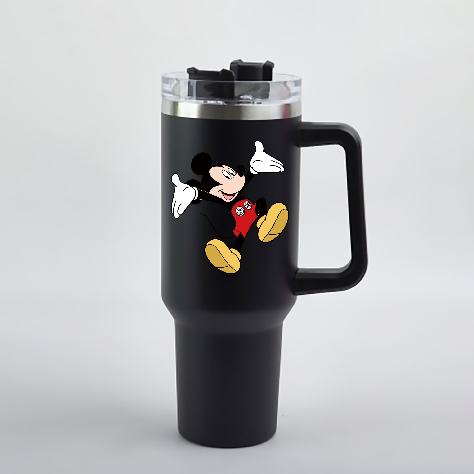 （画像用） ミッキーマウス Mickey Mouse 1200mL車用タンブラー - クリスタルステッカー（プラスチックストロー付き）
