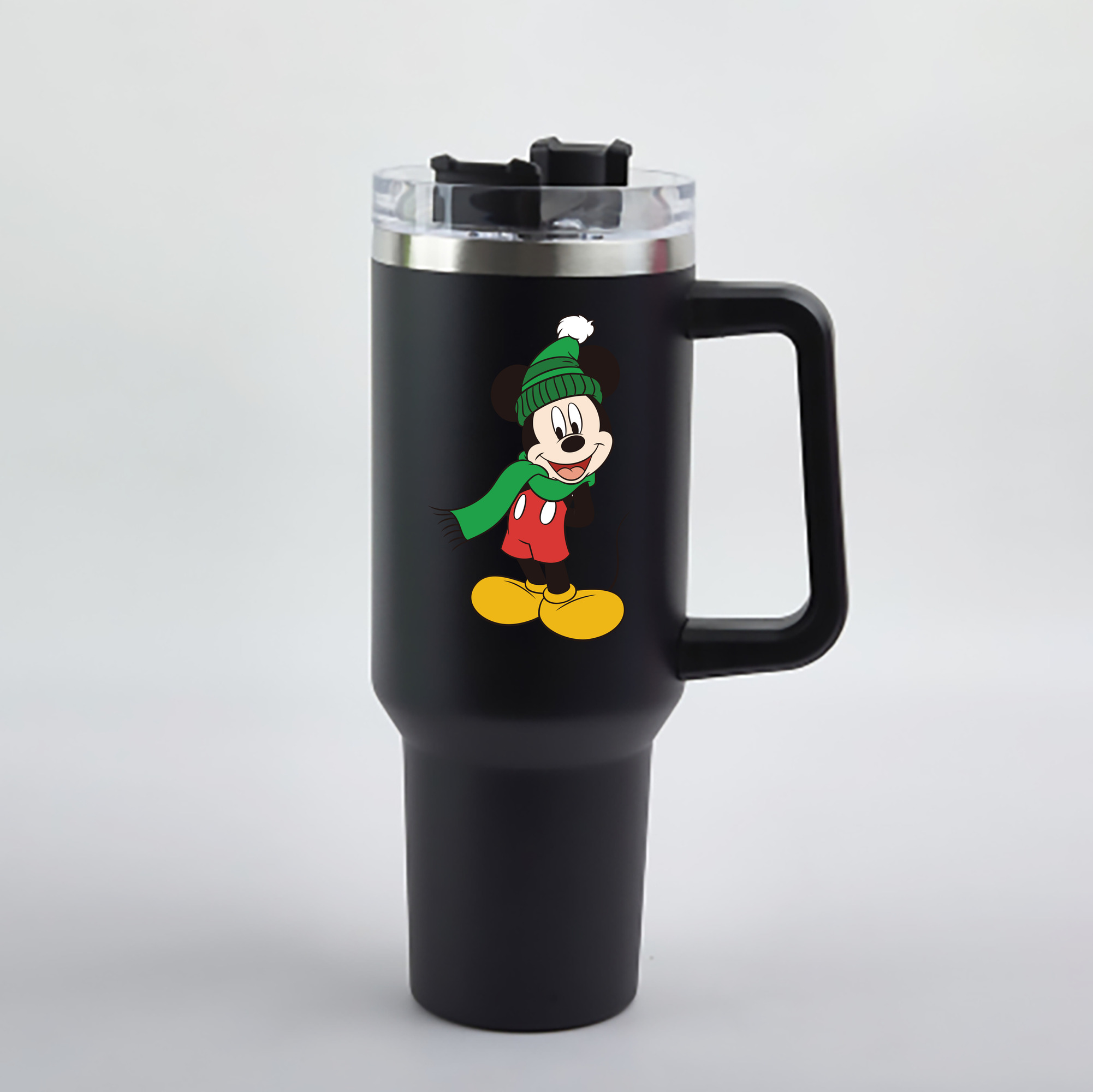 （画像用） ミッキーマウス Mickey Mouse 1200mL車用タンブラー - クリスタルステッカー（プラスチックストロー付き）