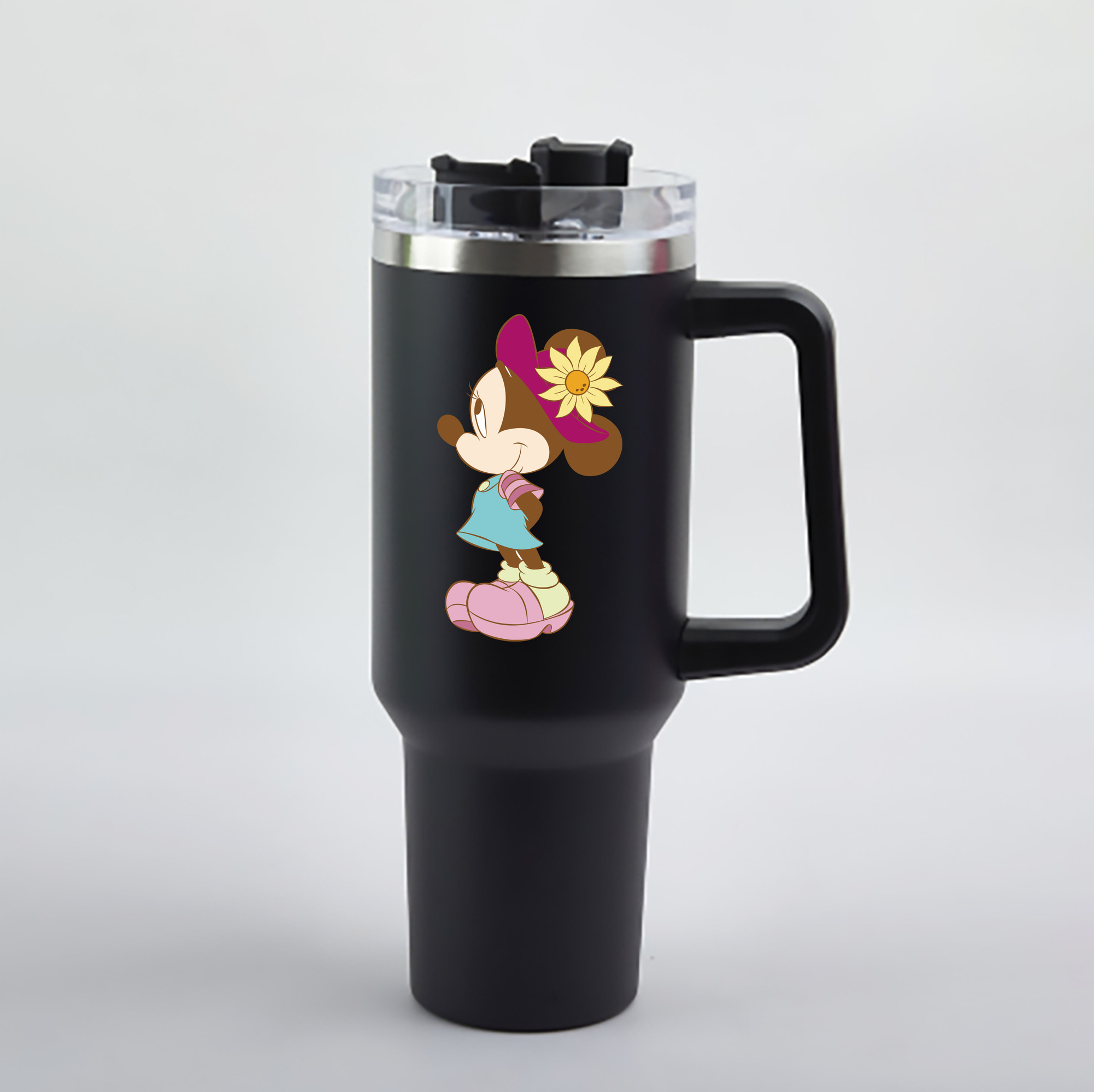 （画像用） ミッキーマウス Mickey Mouse 1200mL車用タンブラー - クリスタルステッカー（プラスチックストロー付き）