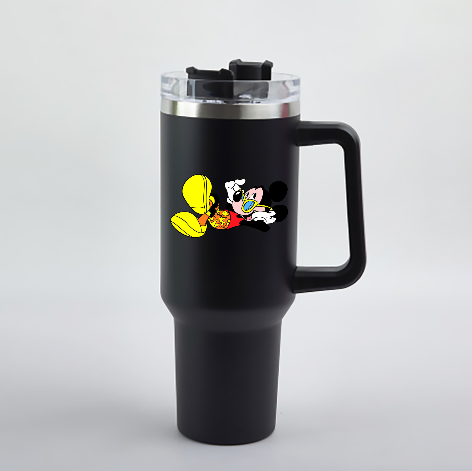 （画像用） ミッキーマウス Mickey Mouse 1200mL車用タンブラー - クリスタルステッカー（プラスチックストロー付き）