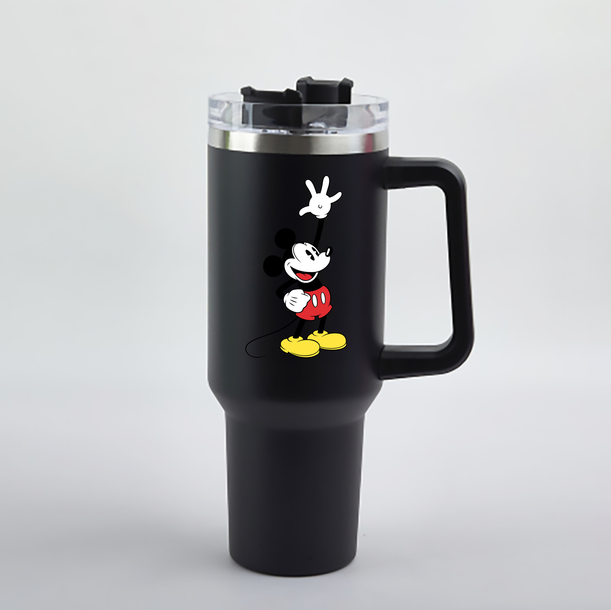 （画像用） ミッキーマウス Mickey Mouse 1200mL車用タンブラー - クリスタルステッカー（プラスチックストロー付き）