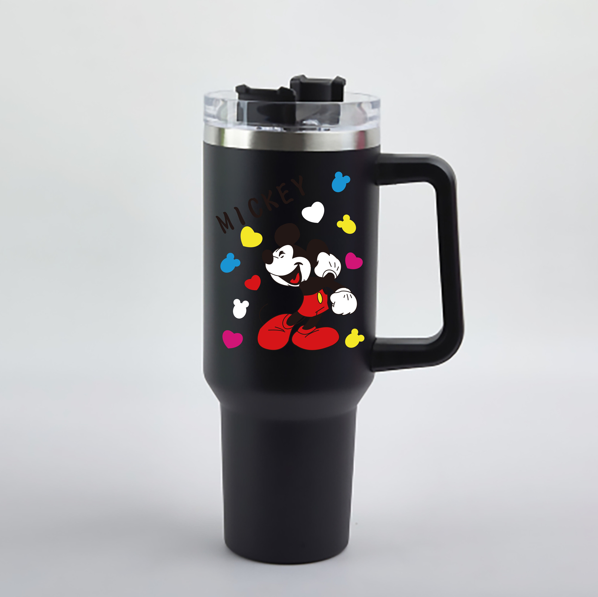 ミッキーマウス Mickey Mouse 1200mL車用タンブラー - クリスタルステッカー（プラスチックストロー付き）