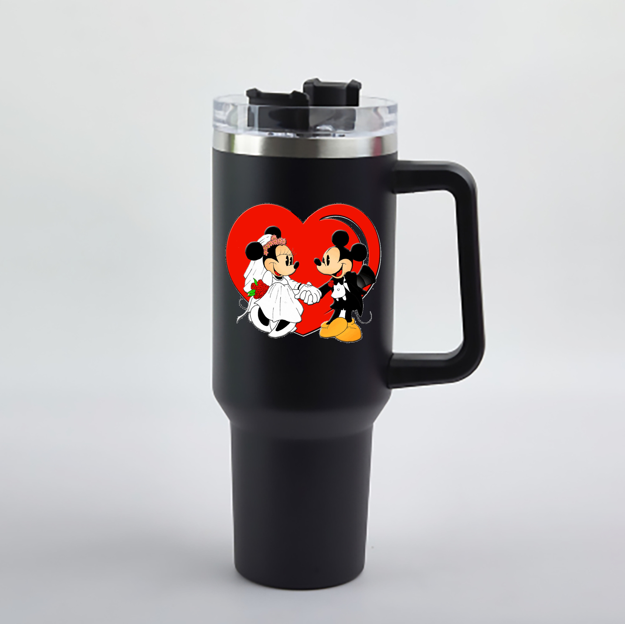 （画像用） ミッキーマウス Mickey Mouse 1200mL車用タンブラー - クリスタルステッカー（プラスチックストロー付き）