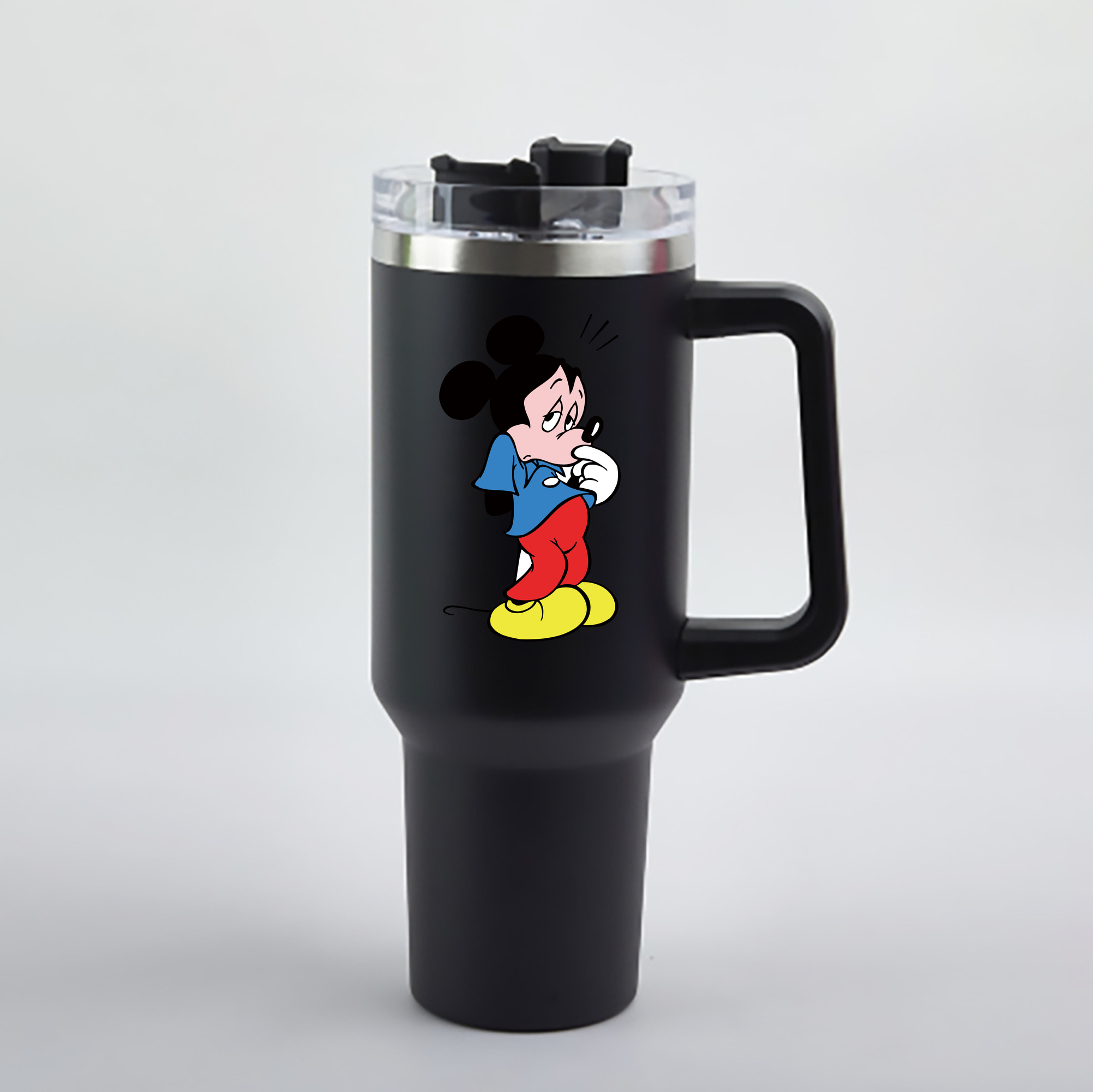 （画像用） ミッキーマウス Mickey Mouse 1200mL車用タンブラー - クリスタルステッカー（プラスチックストロー付き）