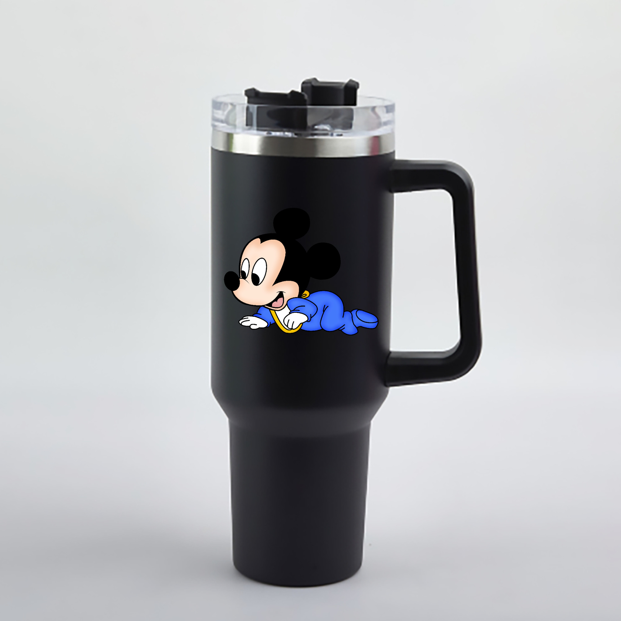 （画像用） ミッキーマウス Mickey Mouse 1200mL車用タンブラー - クリスタルステッカー（プラスチックストロー付き）