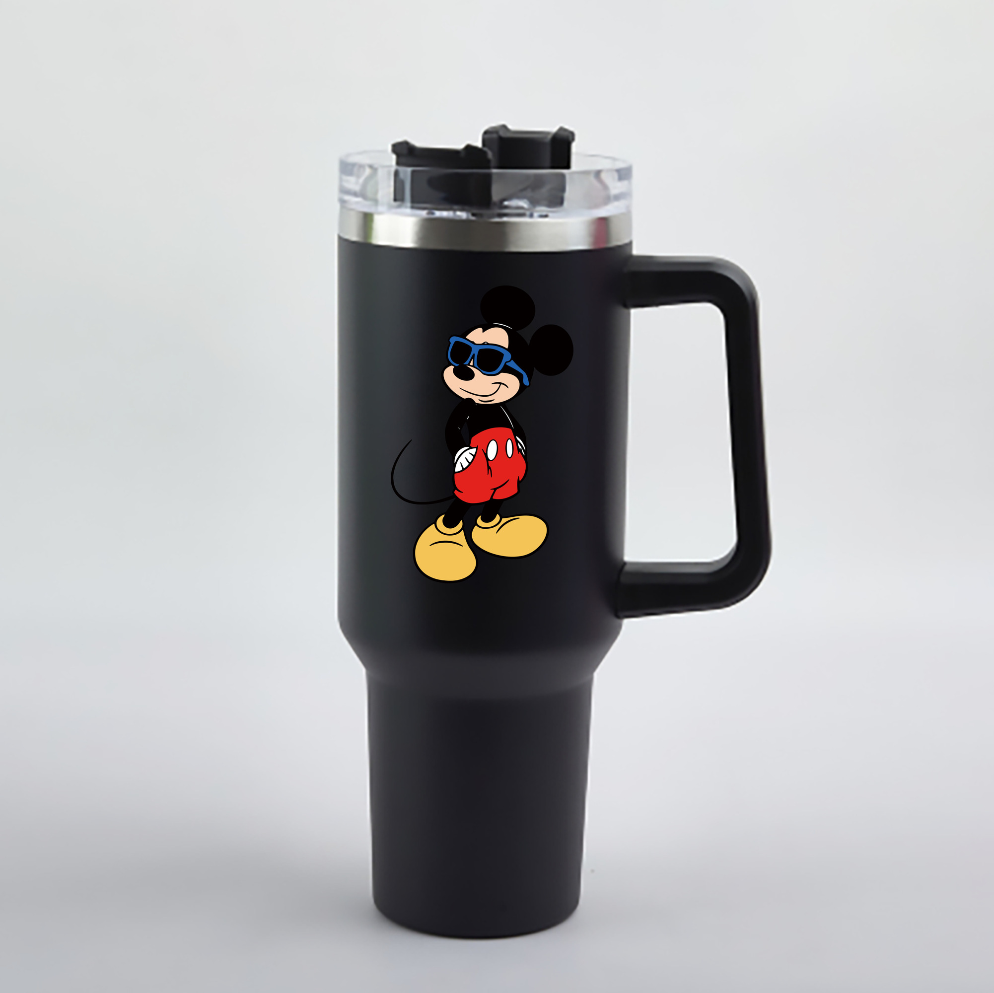 （画像用） ミッキーマウス Mickey Mouse 1200mL車用タンブラー - クリスタルステッカー（プラスチックストロー付き）
