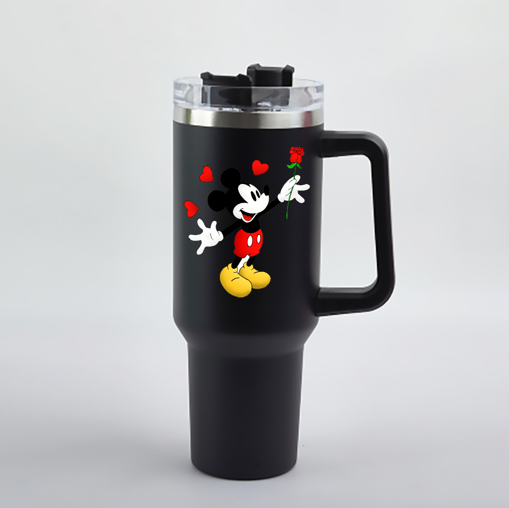（画像用） ミッキーマウス Mickey Mouse 1200mL車用タンブラー - クリスタルステッカー（プラスチックストロー付き）