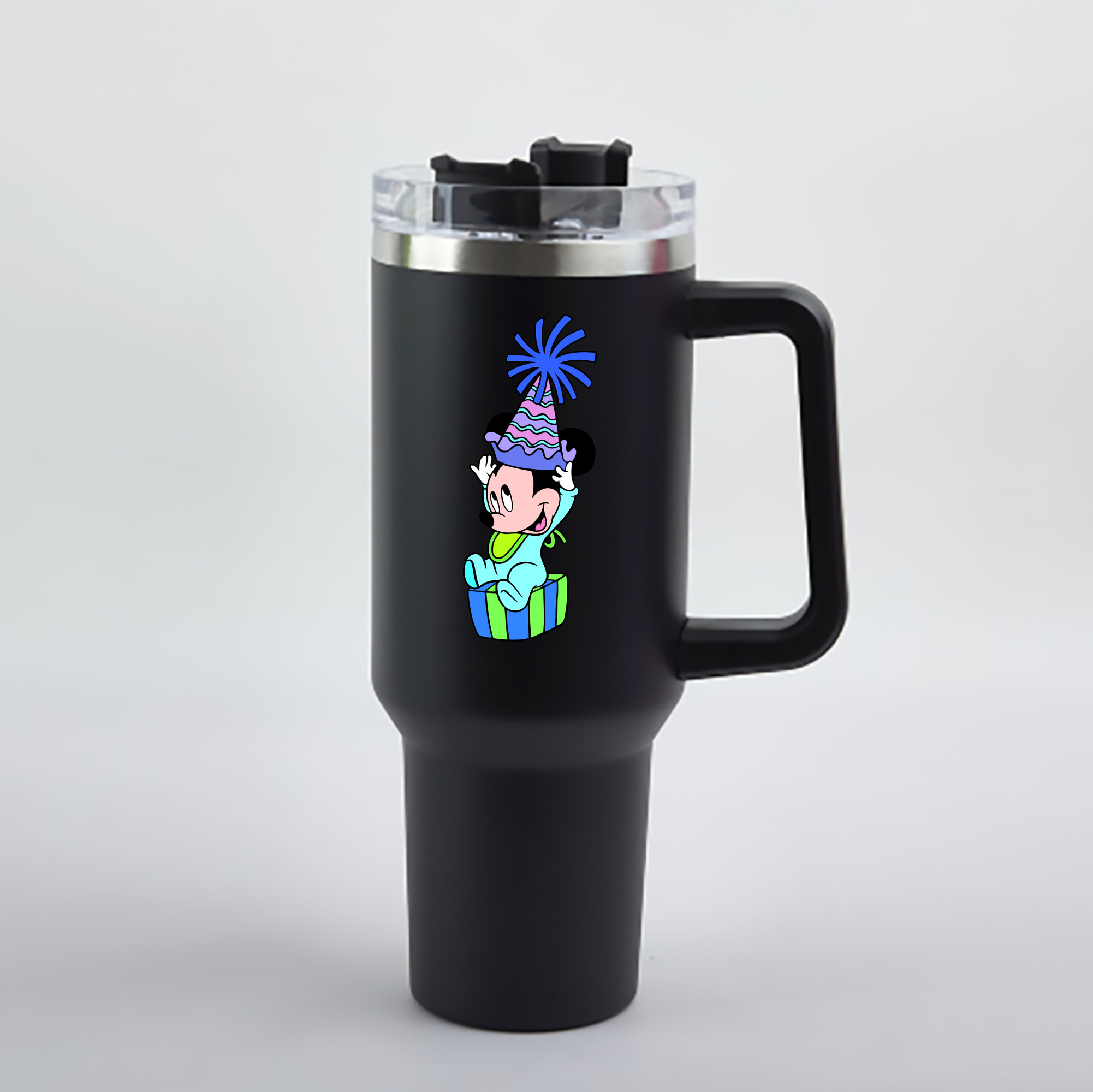 （画像用） ミッキーマウス Mickey Mouse 1200mL車用タンブラー - クリスタルステッカー（プラスチックストロー付き）