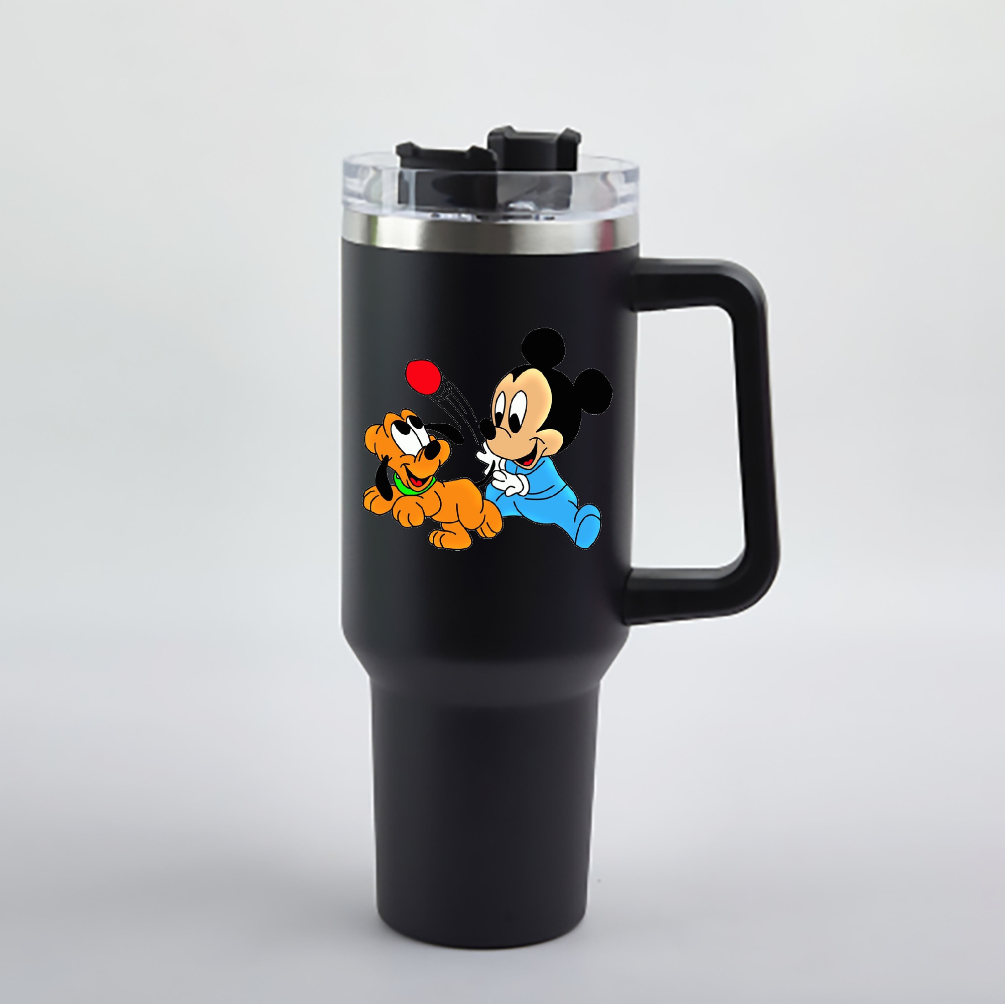 （画像用） ミッキーマウス Mickey Mouse 1200mL車用タンブラー - クリスタルステッカー（プラスチックストロー付き）