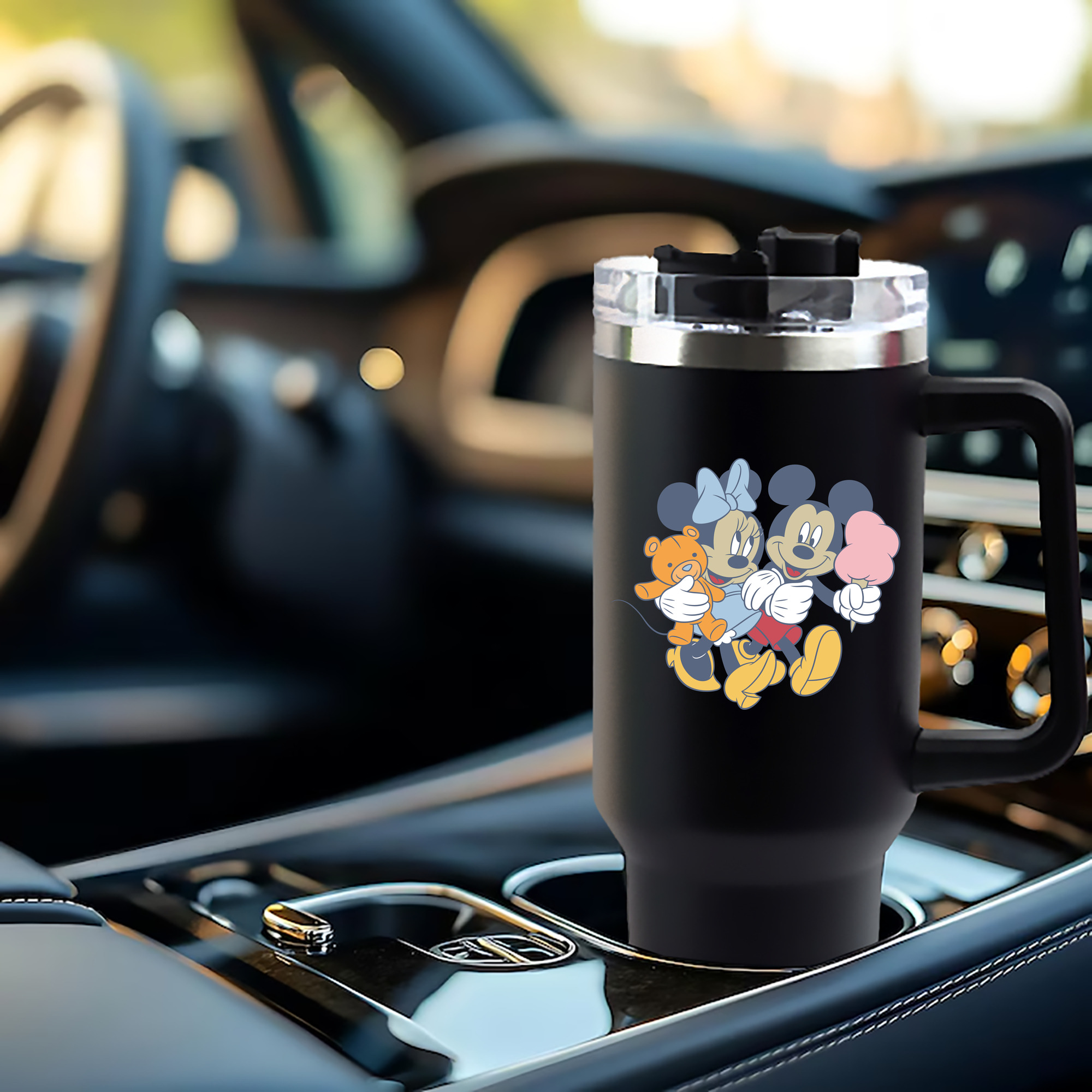 ミッキーマウス Mickey Mouse 1200mL車用タンブラー - クリスタルステッカー（プラスチックストロー付き）