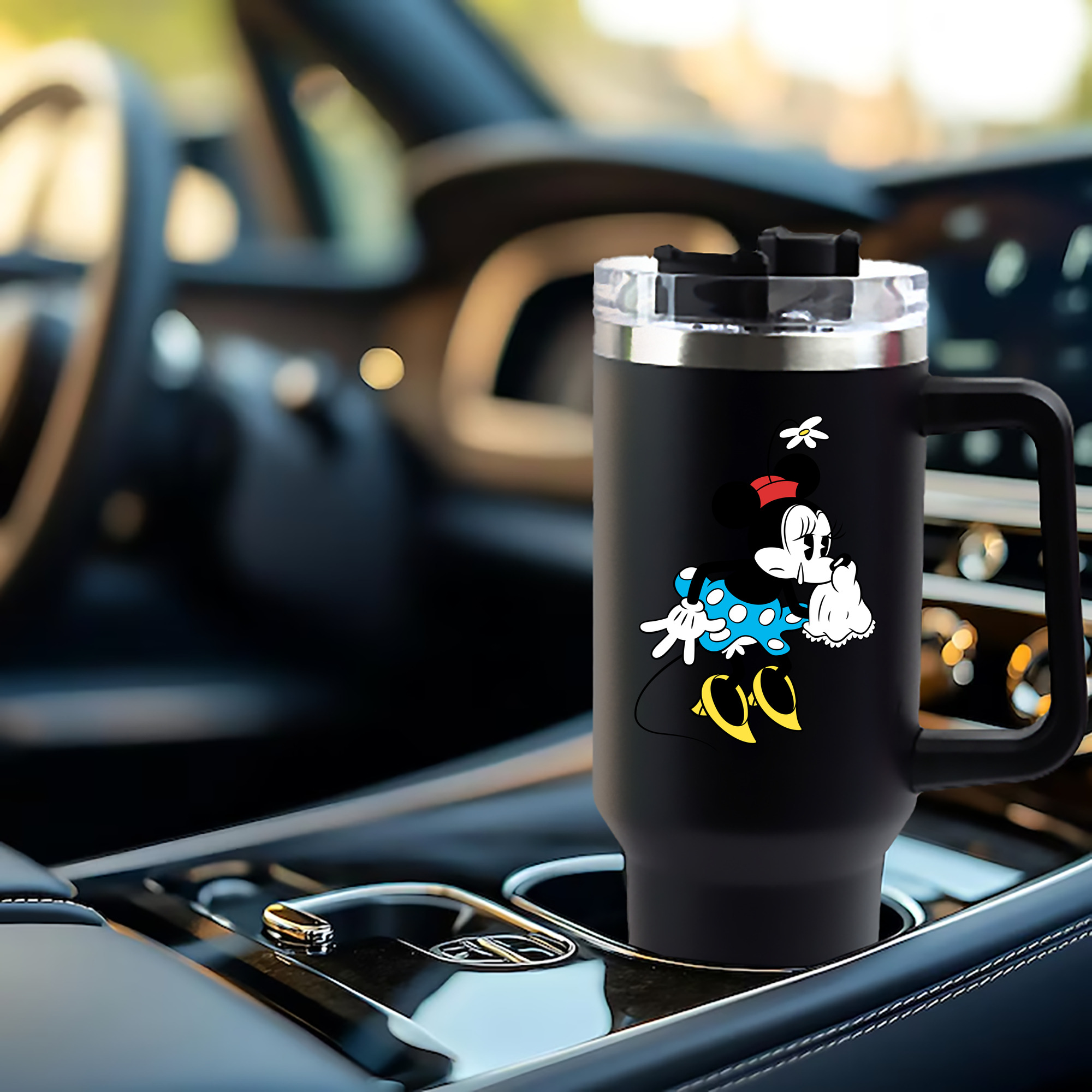 ミッキーマウス Mickey Mouse 1200mL車用タンブラー - クリスタルステッカー（プラスチックストロー付き）